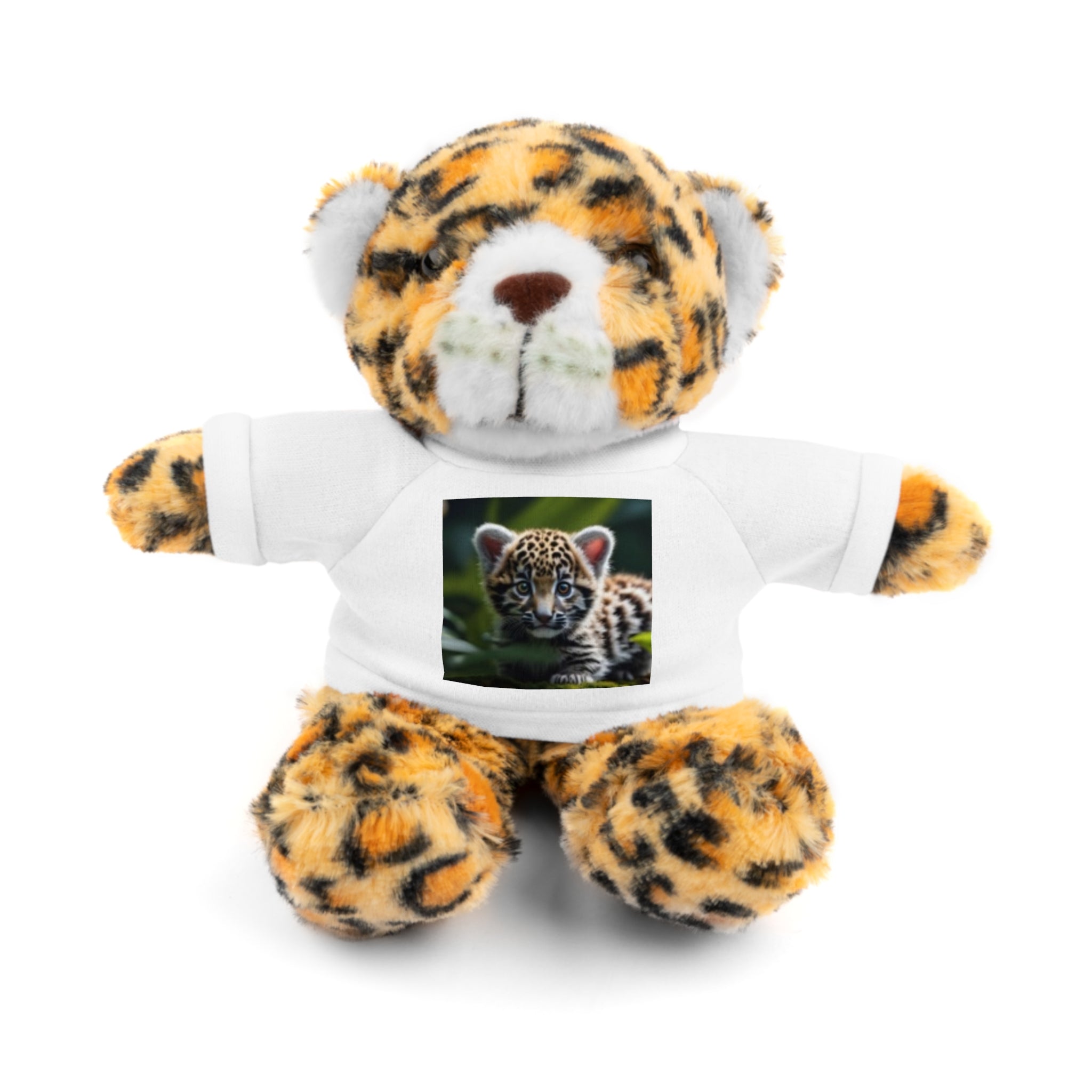 Plush Teddy Bear with Leopard Cub Tee — Cute Animal Gift for Kids & Wildlife Lovers