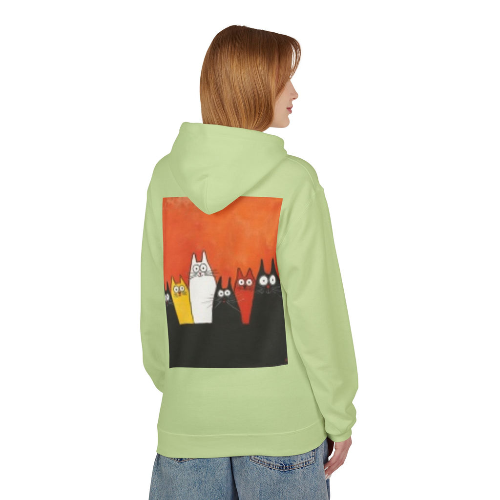 Women's Cute Cat Trio Hoodie – Whimsical Orange & Black Cat Graphic Pullover