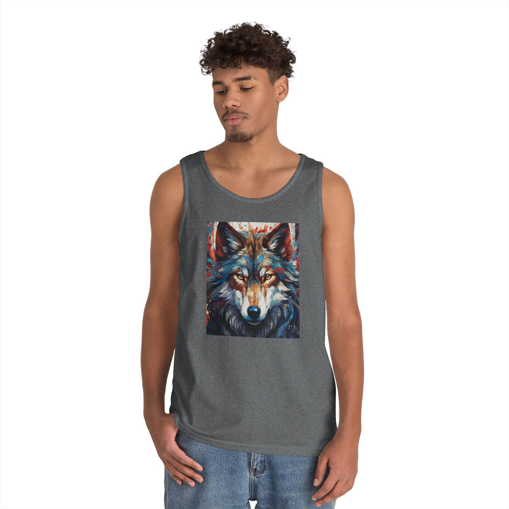 Wolf Portrait Tank Top — Colorful Artistic Wolf Face Graphic Tee