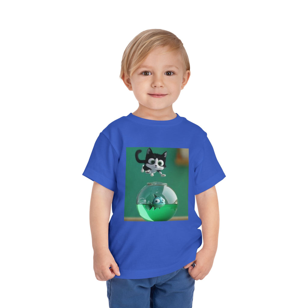 Toddler Tee — Playful Kitten and Fishbowl Graphic