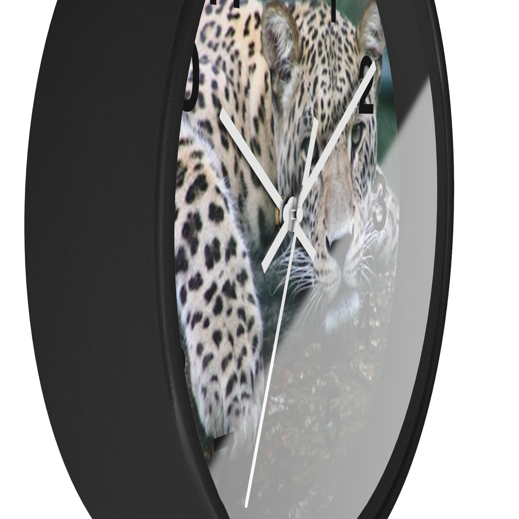 Leopard Wall Clock — Relaxed Wild Cat Photo Clock for Safari-Lodge Decor