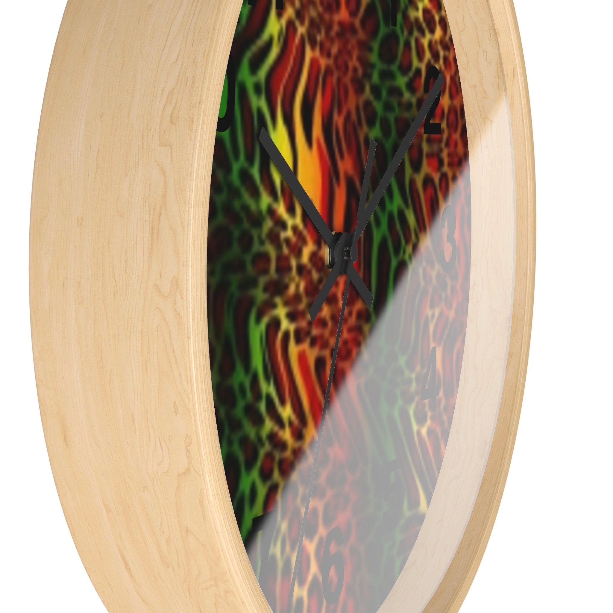 Rasta Safari Wall Clock — Vibrant Red Green Yellow Animal Print Timepiece