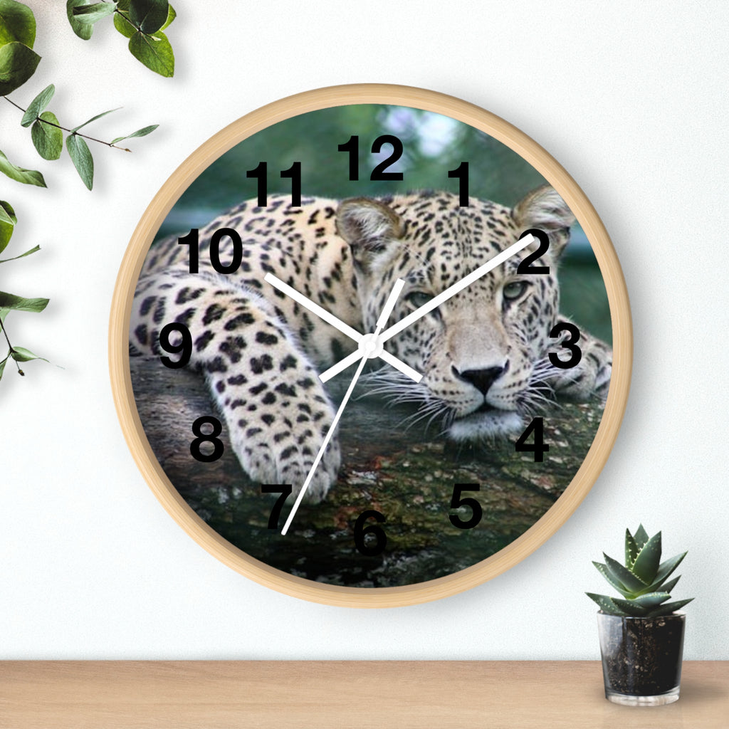 Leopard Wall Clock — Relaxed Wild Cat Photo Clock for Safari-Lodge Decor