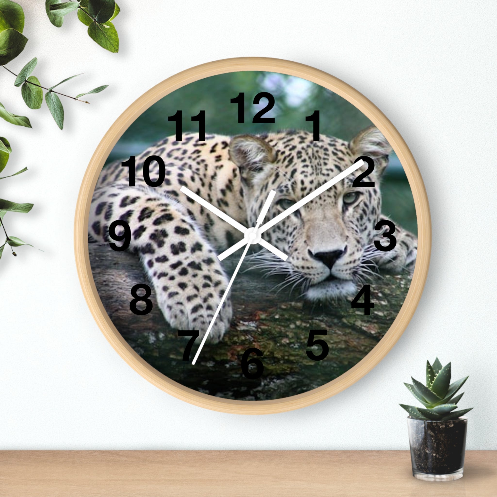 Leopard Wall Clock — Relaxed Wild Cat Photo Clock for Safari-Lodge Decor