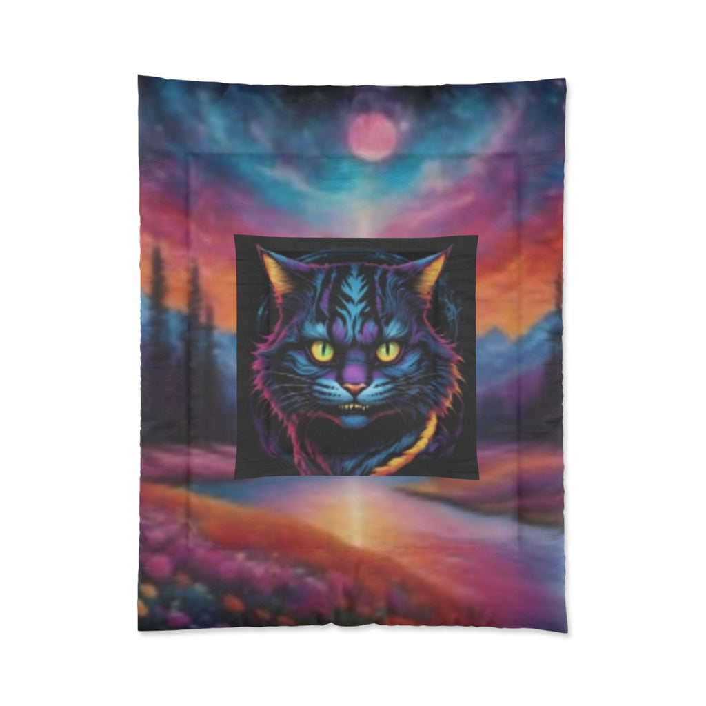 Black Cat Sunset Comforter — Lightweight Cozy Bedding for Bedroom
