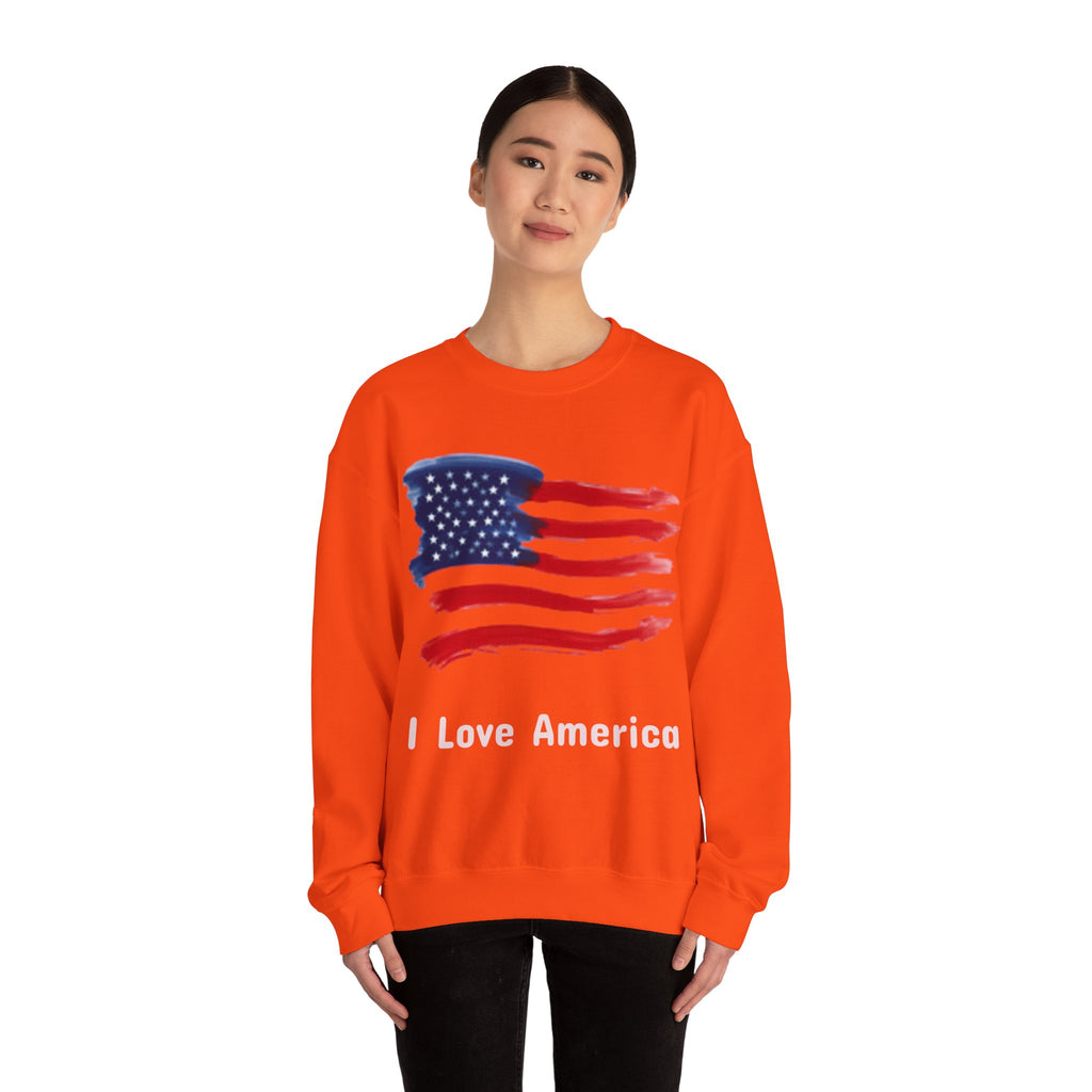 American Flag Crewneck Sweatshirt & Texas Longhorn  — Distressed Watercolor USA Graphic