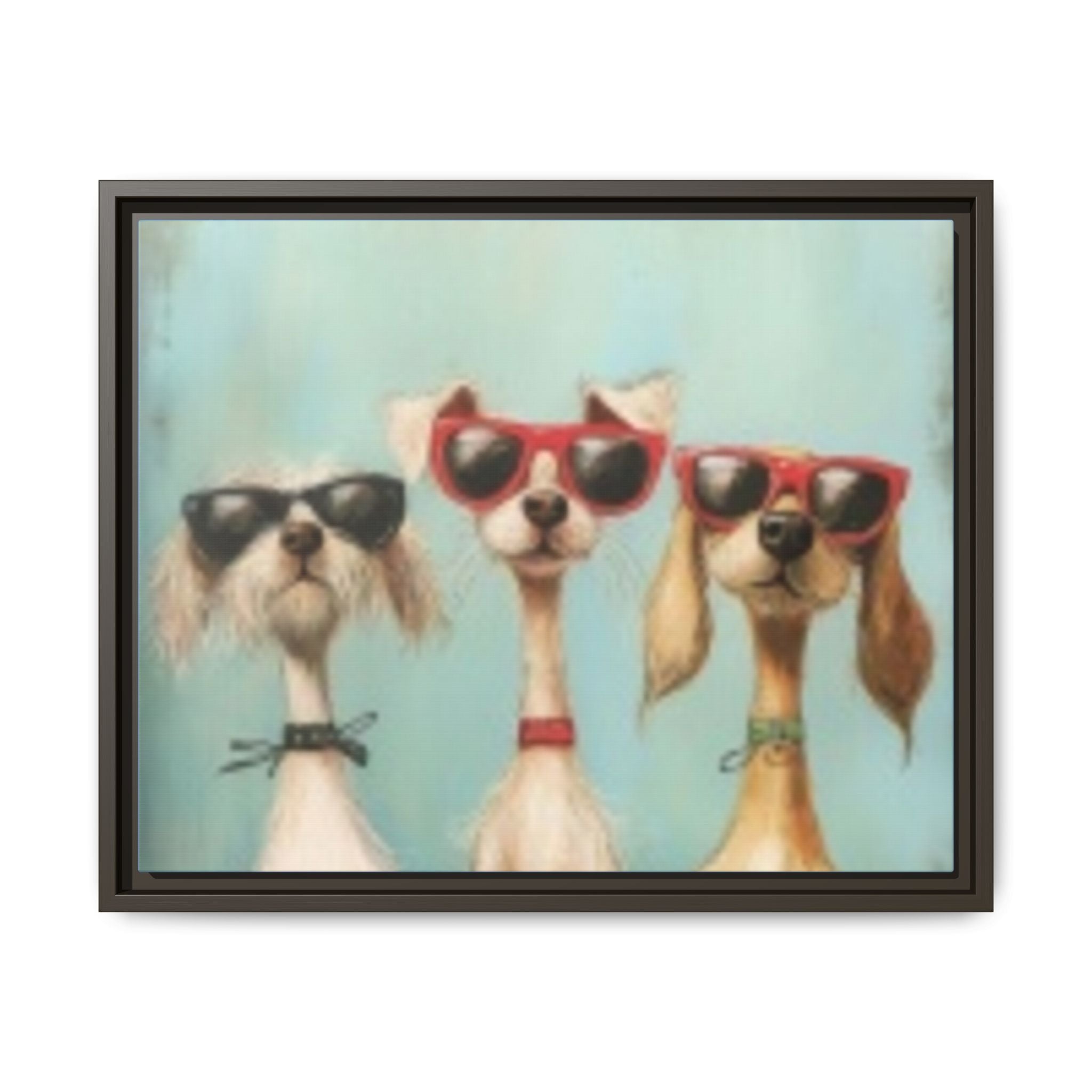 Framed Matte Canvas — Three Cool Dogs in Sunglasses Wall Art