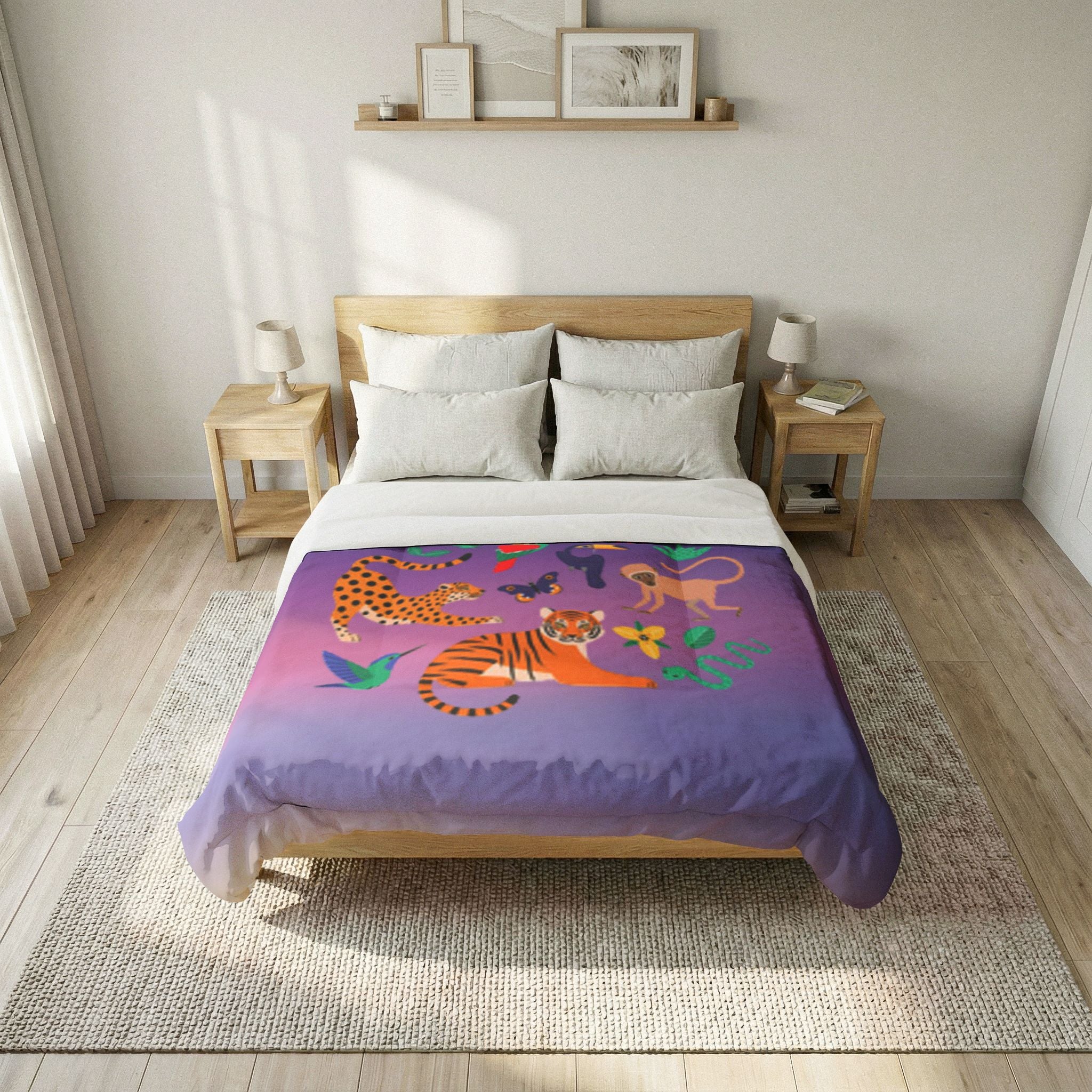 Jungle Animals Cotton Comforter – Colorful Tiger, Toucan & Parrot Print