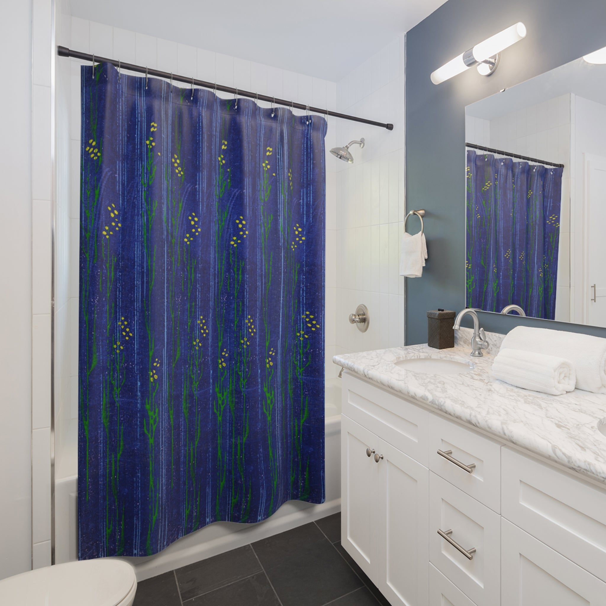 Blue Meadow Shower Curtain — Artistic Wildflower Bathroom Decor