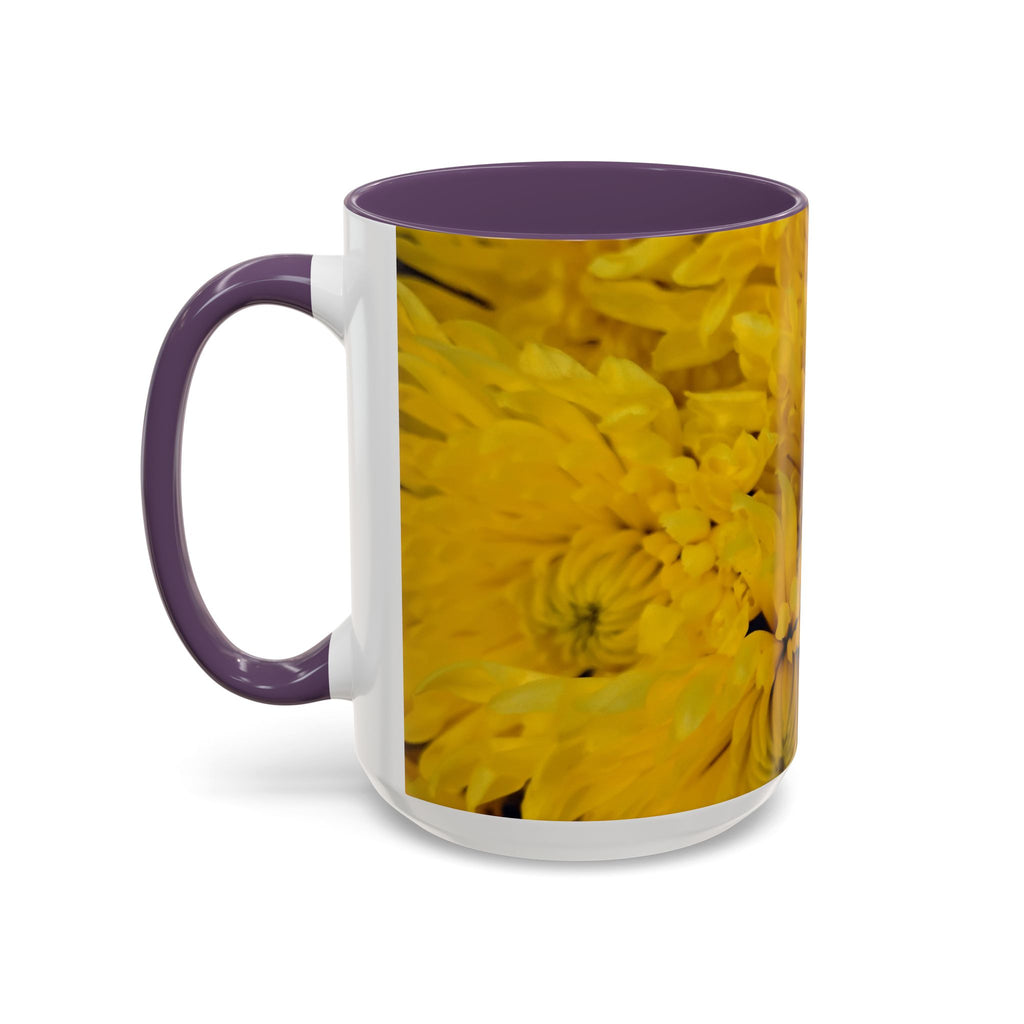 Yellow Chrysanthemum Accent Coffee Mug — Floral 11/15oz Tea Cup