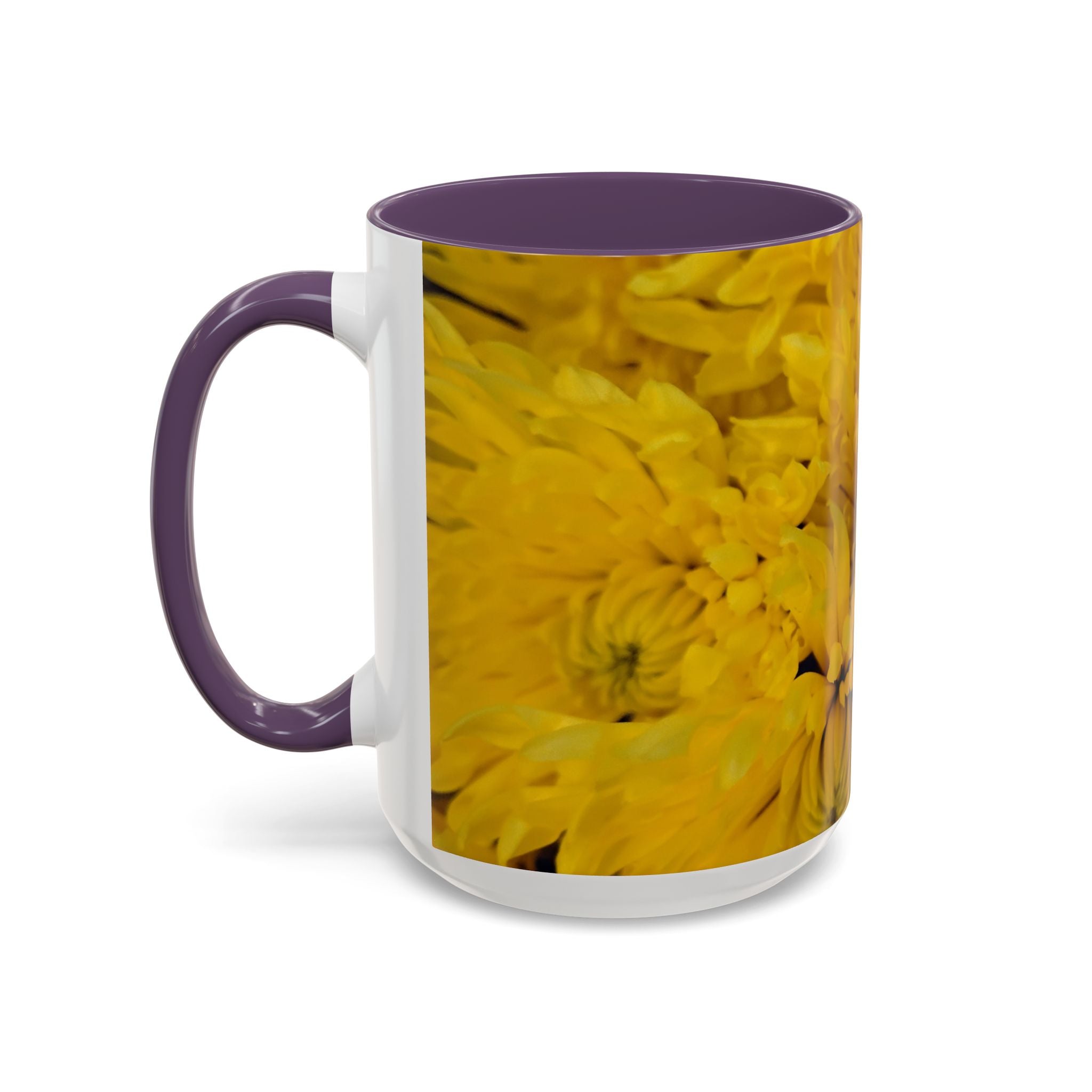 Yellow Chrysanthemum Accent Coffee Mug — Floral 11/15oz Tea Cup