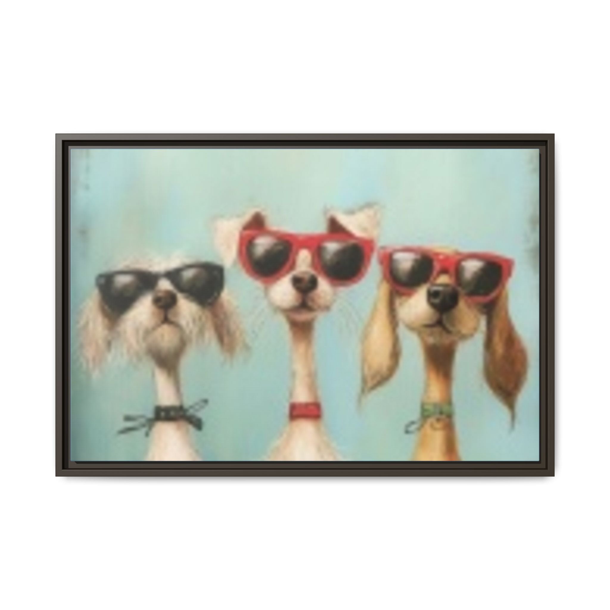 Framed Matte Canvas — Three Cool Dogs in Sunglasses Wall Art