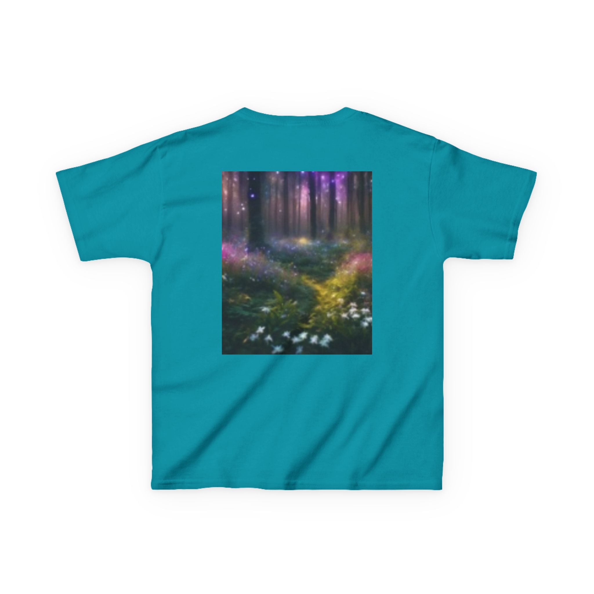Kids T-shirt— Cute Frankenstein Face Front & Enchanted Forest Back
