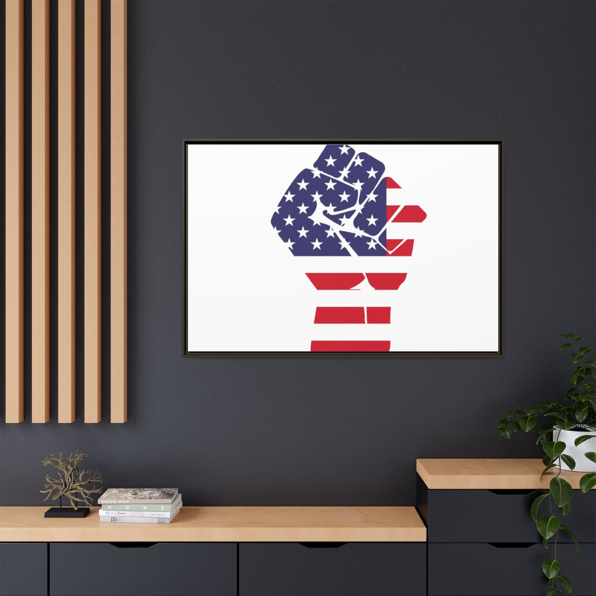 Framed Canvas Print – American Flag Fist Wall Art