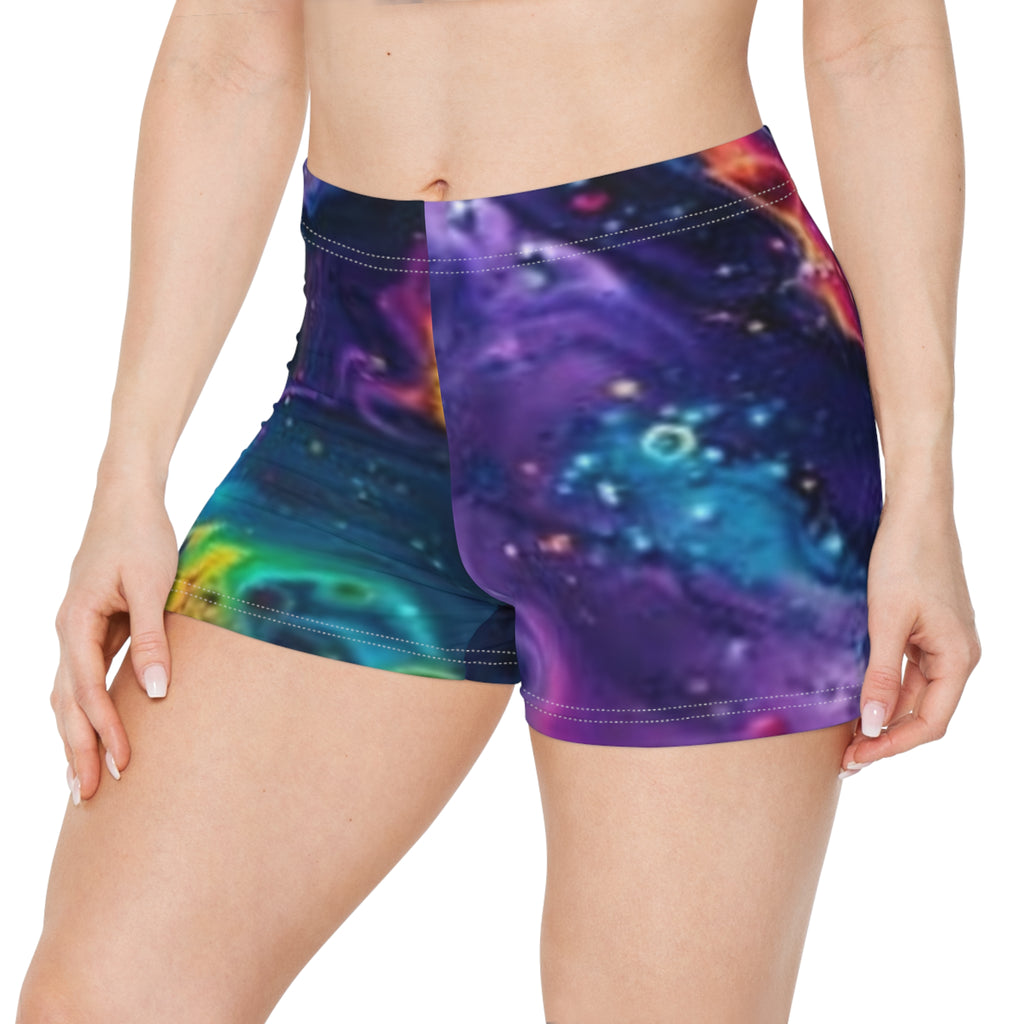 Galaxy Paint Swirl Women's Shorts — Vibrant Cosmic AOP Activewear