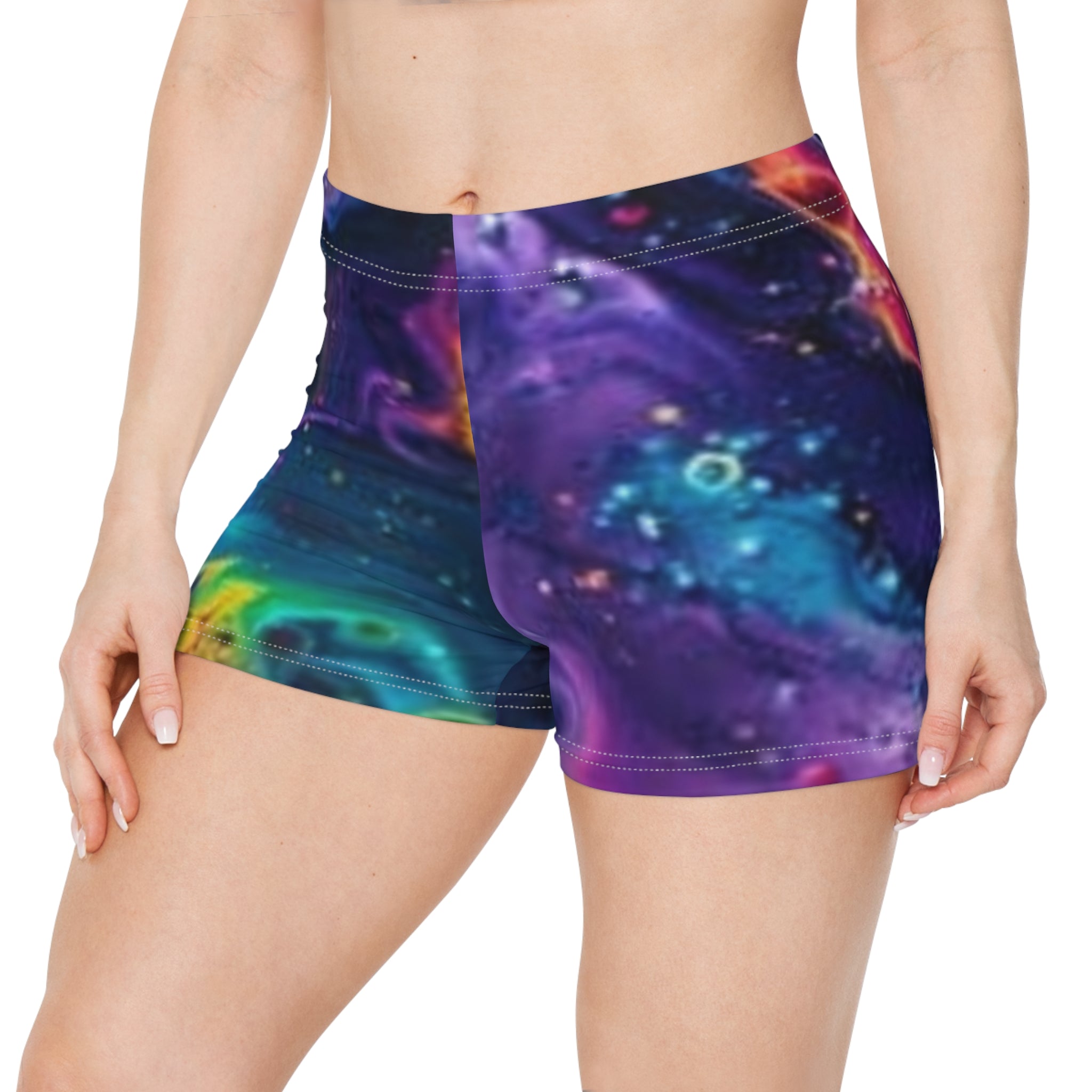 Galaxy Paint Swirl Women's Shorts — Vibrant Cosmic AOP Activewear