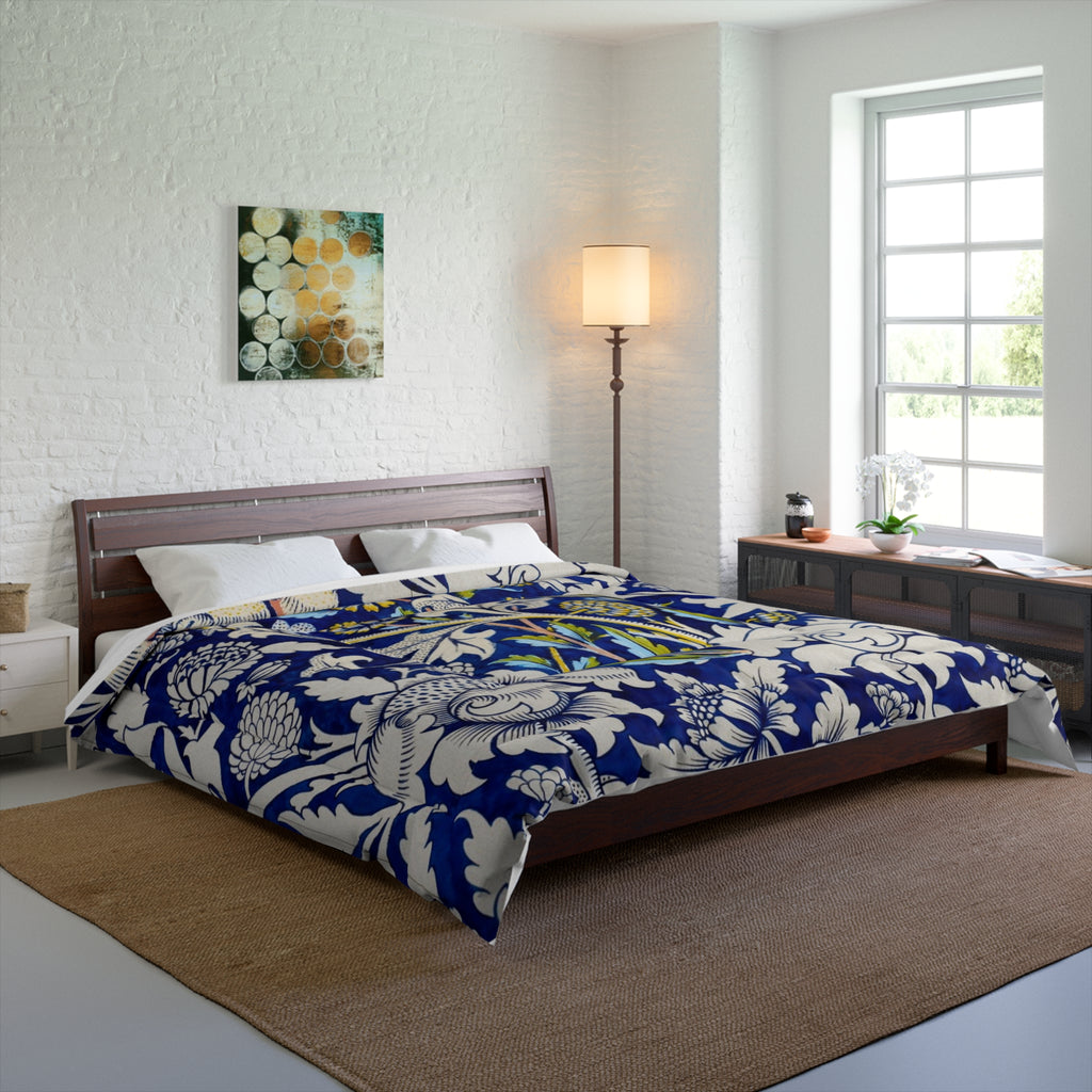 Blue Floral Vine Comforter – Vintage Botanical Pattern Bedding