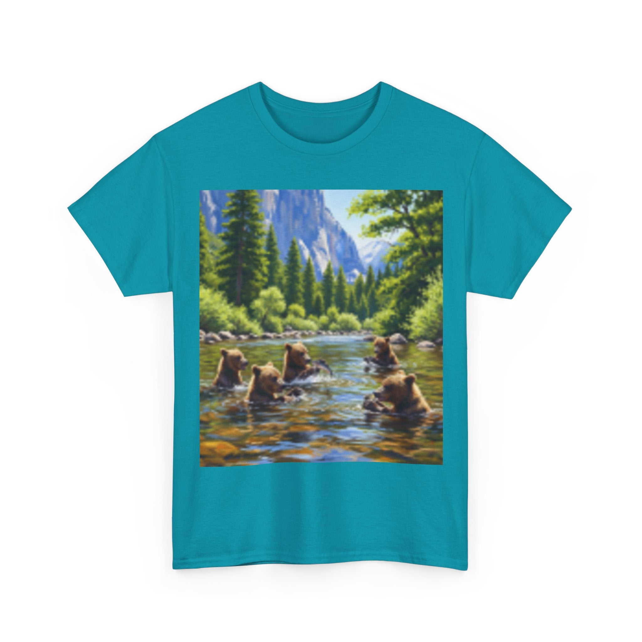 Nature Scene T-shirt— Five Bears in  River & Sunset Landscape T-Shirt