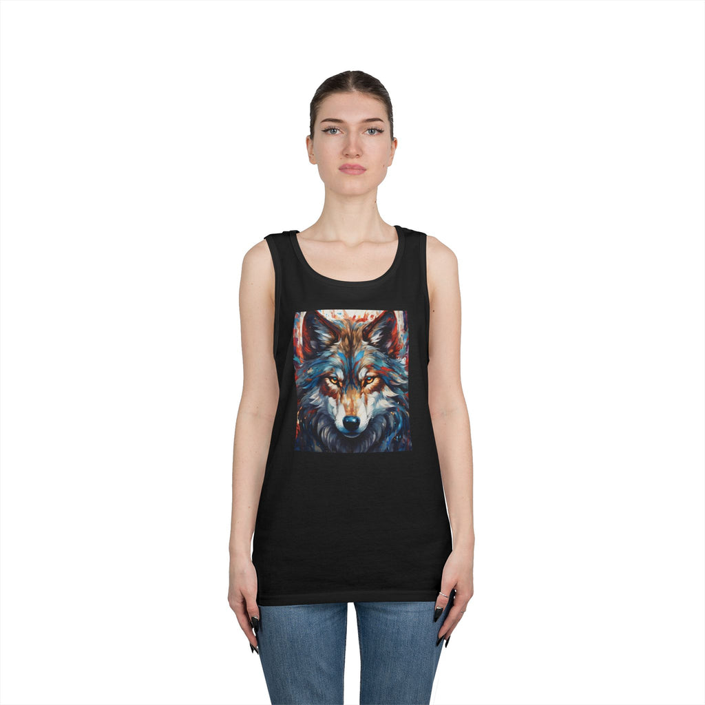 Wolf Portrait Tank Top — Colorful Artistic Wolf Face Graphic Tee