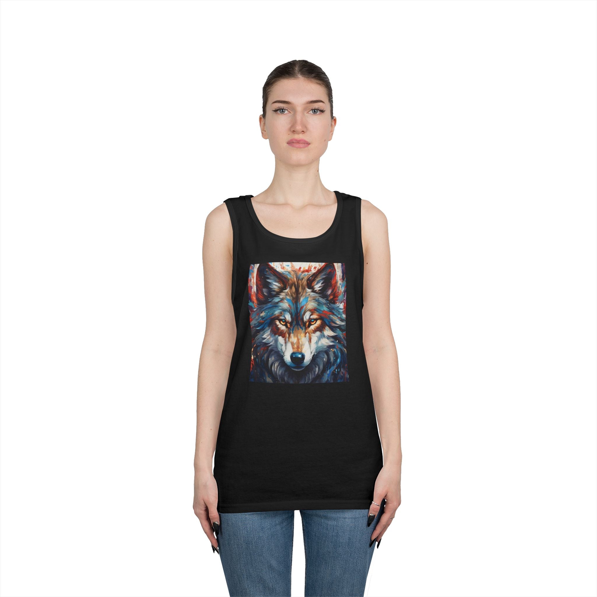 Wolf Portrait Tank Top — Colorful Artistic Wolf Face Graphic Tee