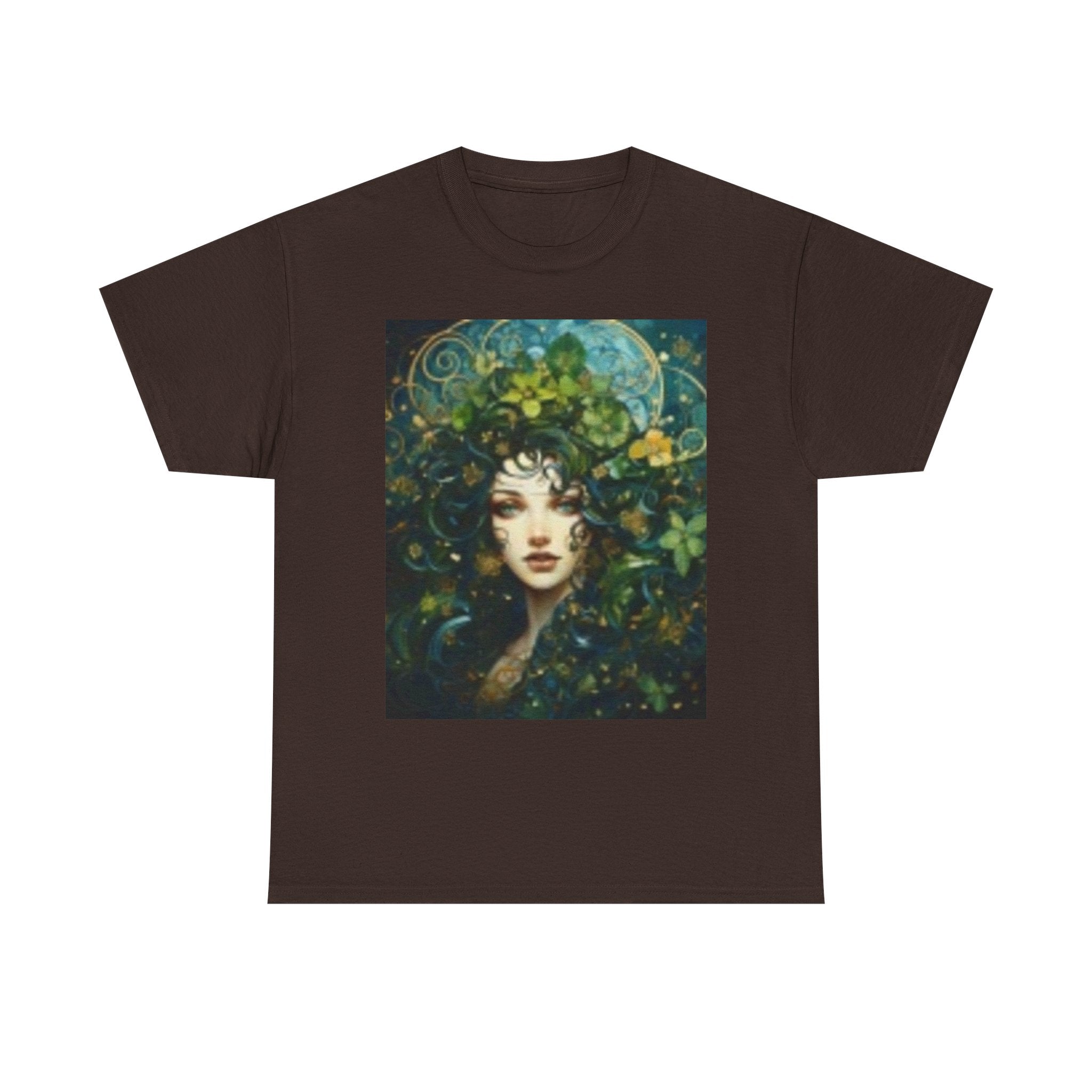 Mystic Forest Goddess T‑Shirt — Ethereal Moon & Floral Portrait Tee