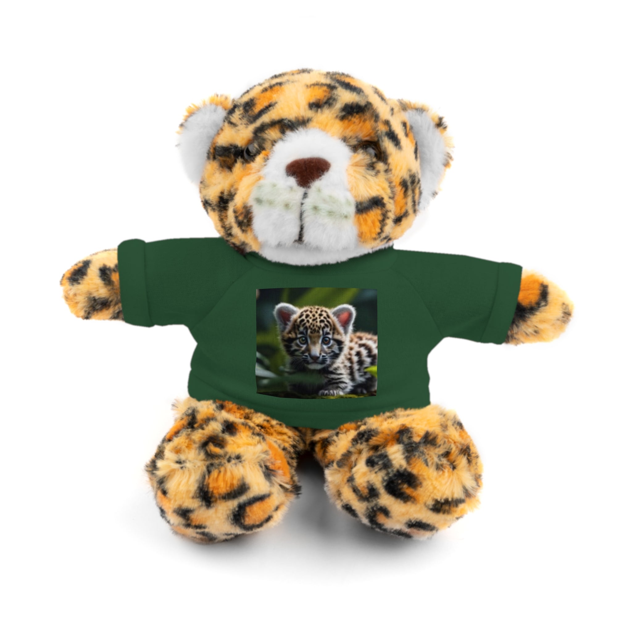Plush Teddy Bear with Leopard Cub Tee — Cute Animal Gift for Kids & Wildlife Lovers
