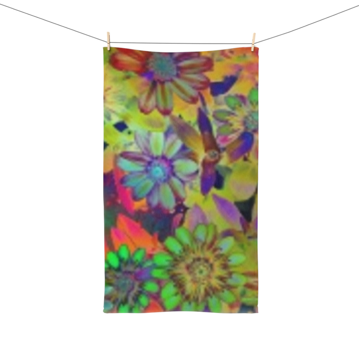 Psychedelic Floral Hand Towel — Vibrant Rainbow Daisy Kitchen & Bath Accent