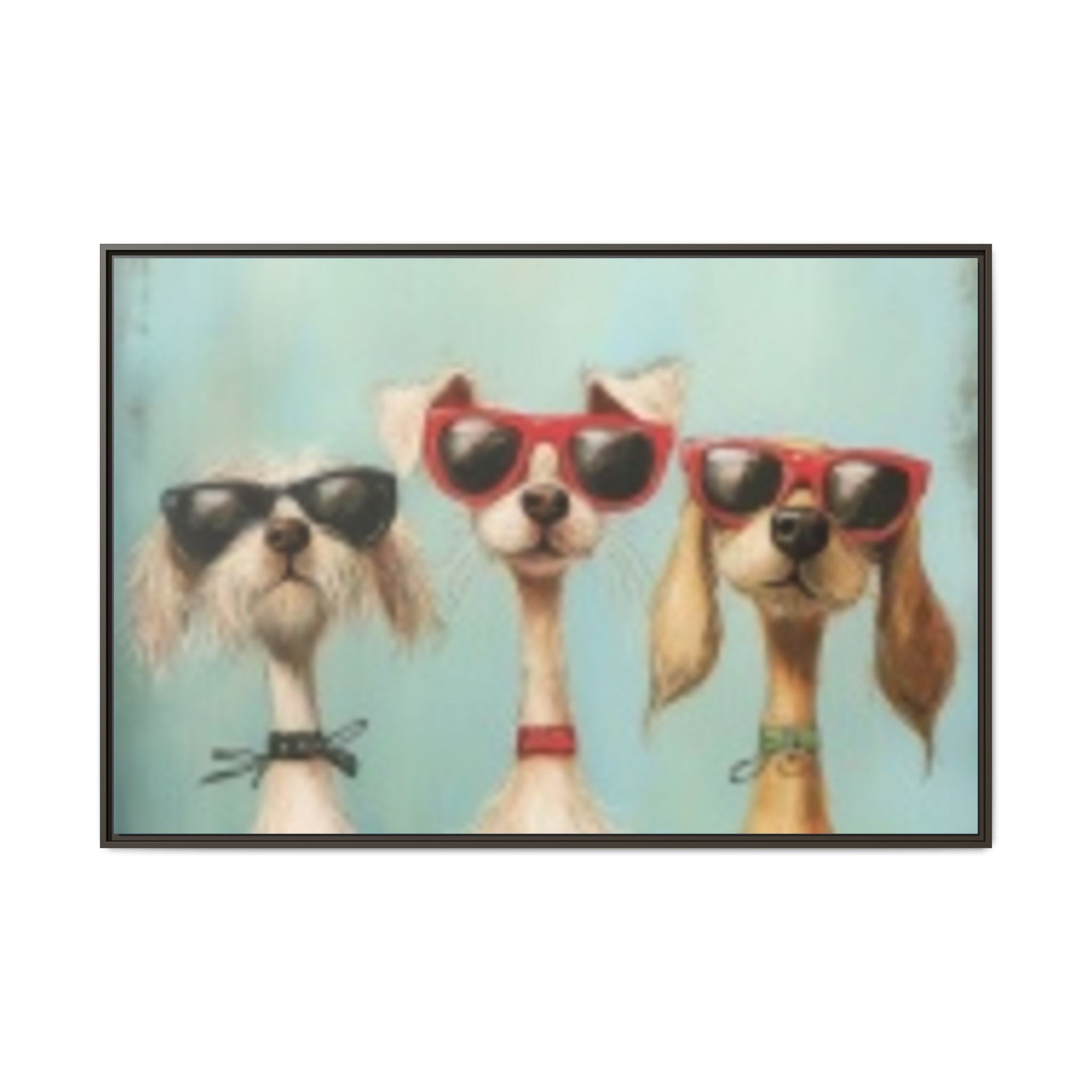 Framed Matte Canvas — Three Cool Dogs in Sunglasses Wall Art