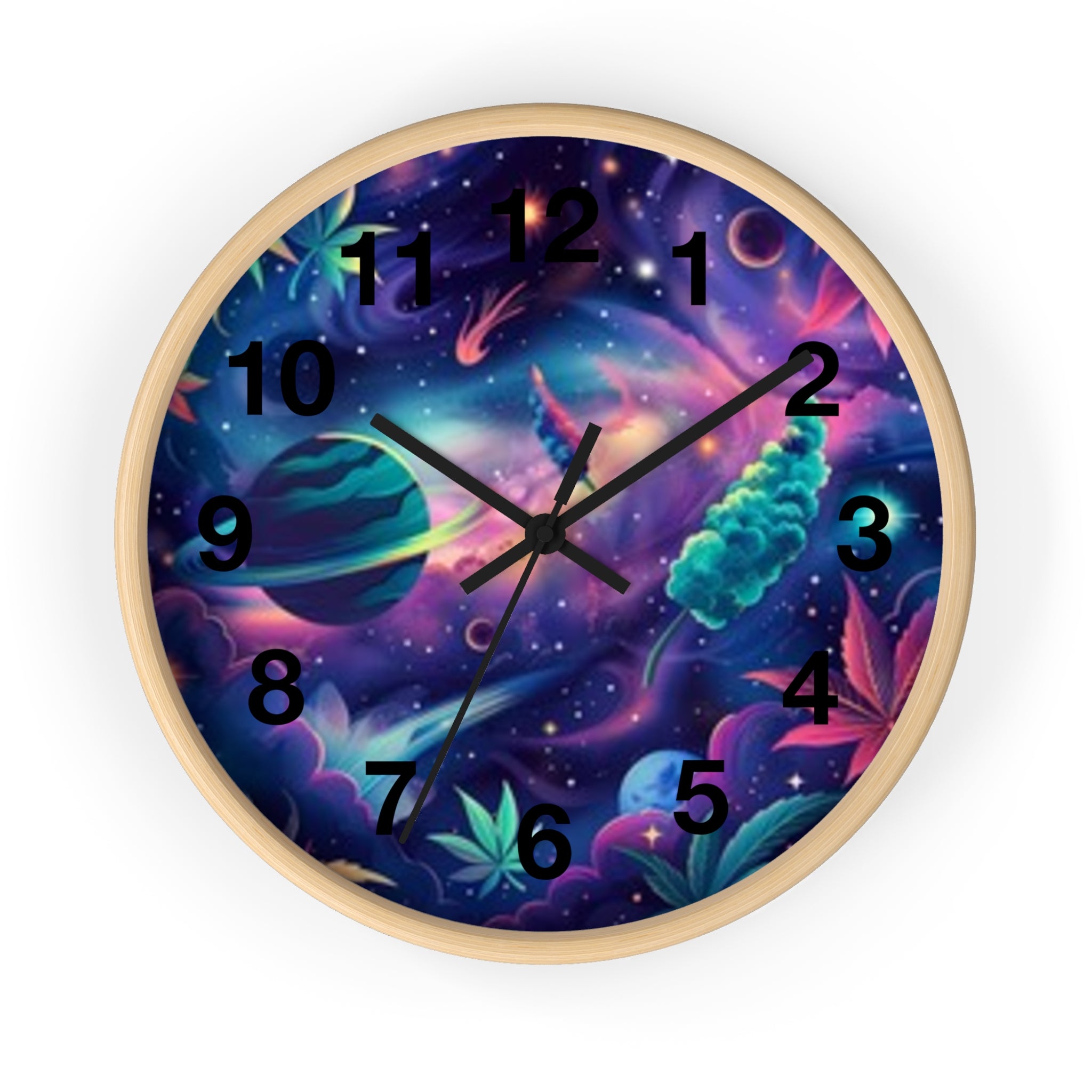Cosmic Cannabis Wall Clock — Psychedelic Space Marijuana Art Clock