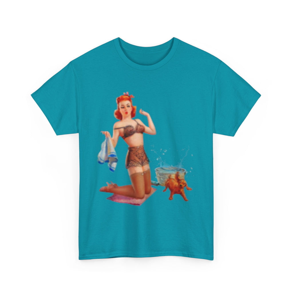 Pinup Beach Girl & Sunset T-Shirt — Retro Bikini Pin-Up Graphic T-shirt