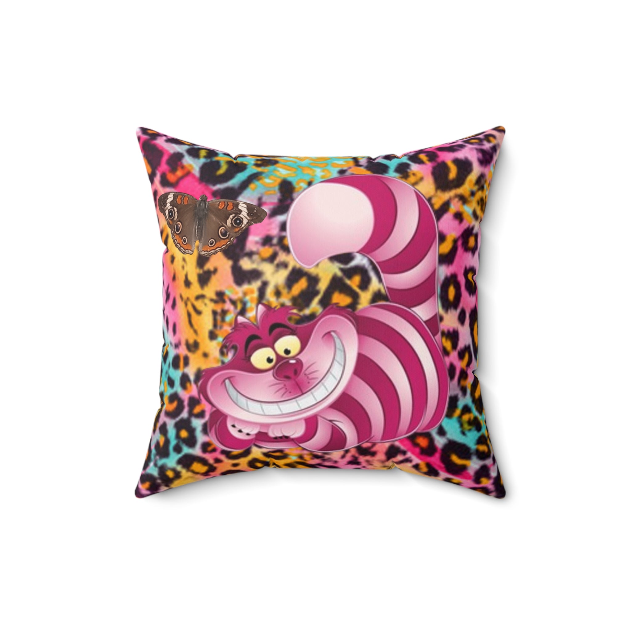 Chestire Cat Colorful Leopard Print Throw Pillow — Vibrant Animal Print Decorative Pillow
