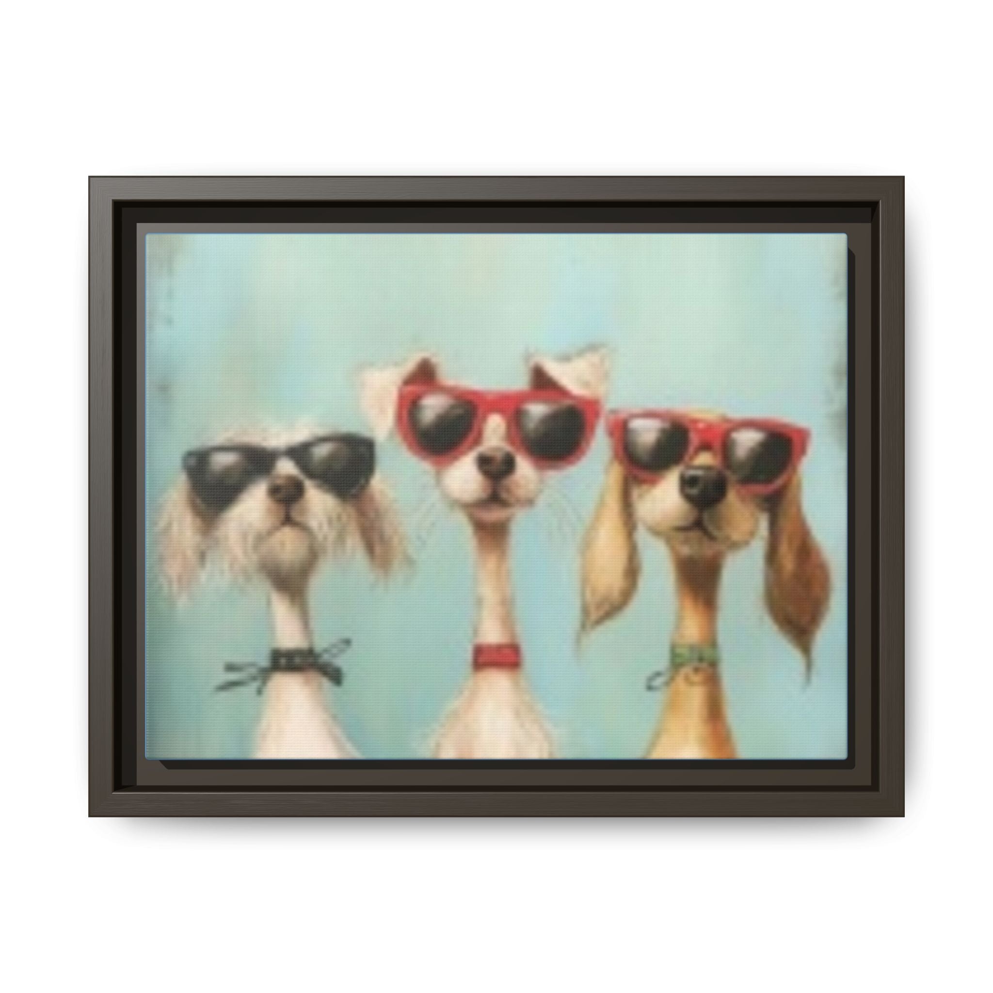 Framed Matte Canvas — Three Cool Dogs in Sunglasses Wall Art
