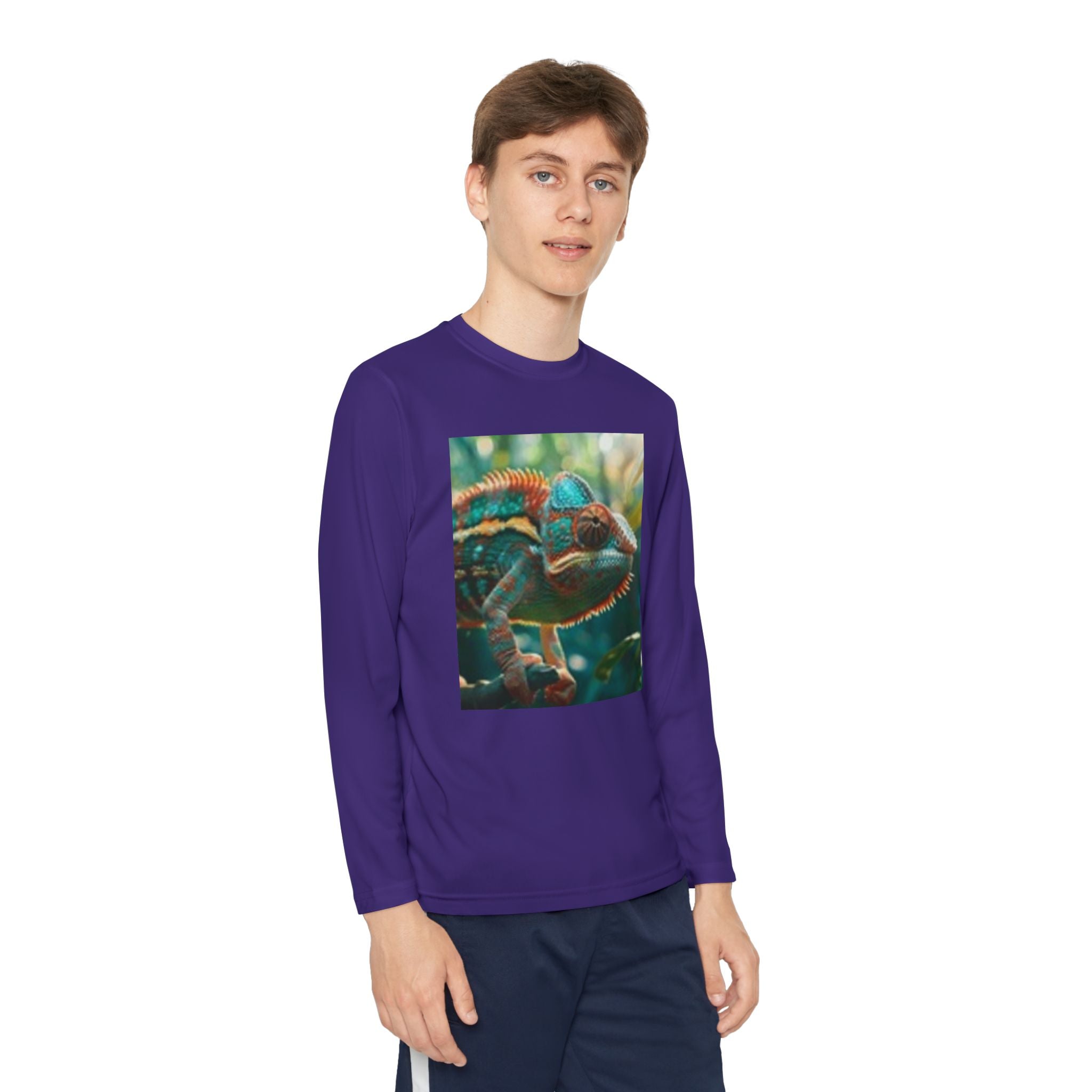 Youth Long Sleeve Tee — Tropical Chameleon Graphic