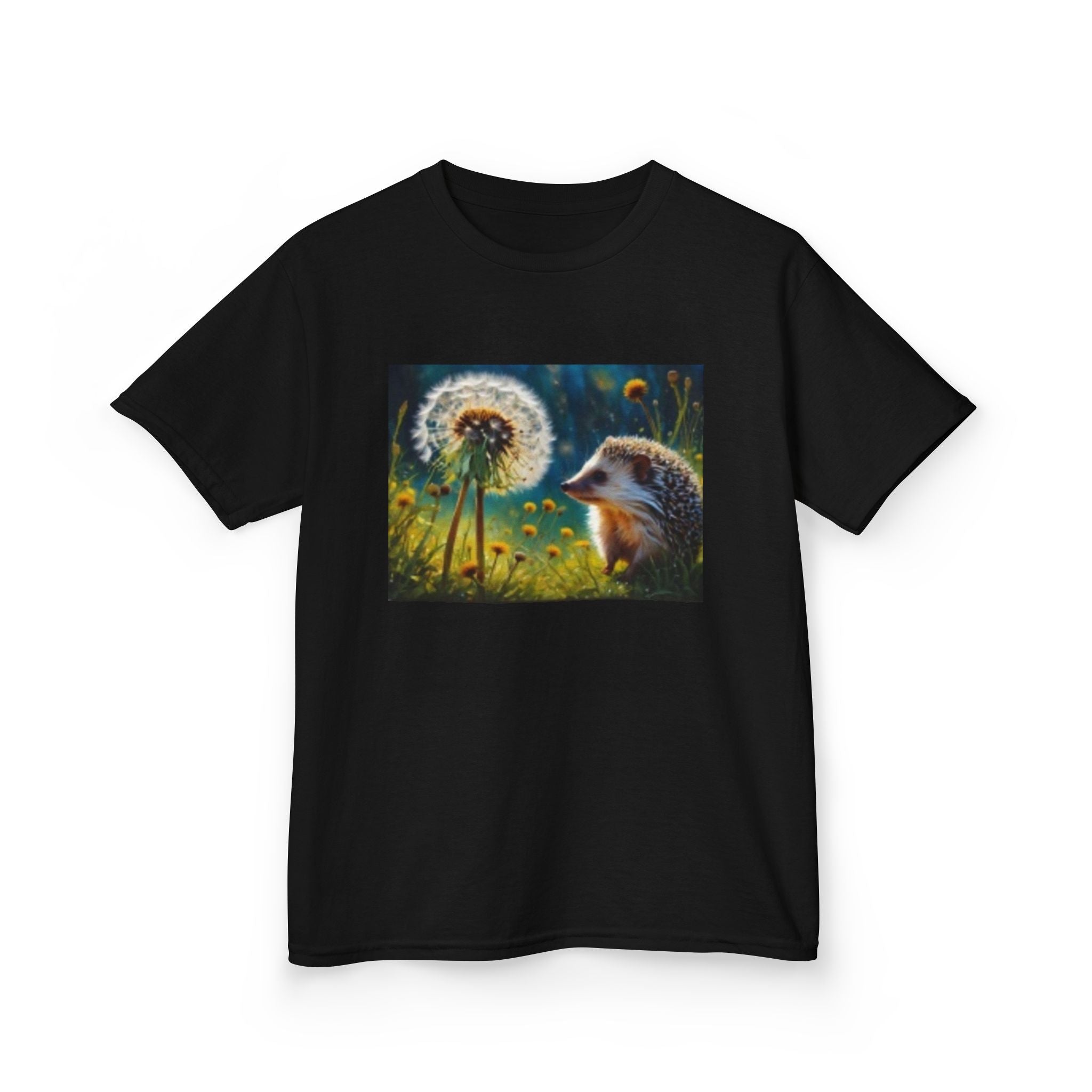 Kids Hedgehog & Dandelion T-Shirt — Whimsical Nature Tee for Children