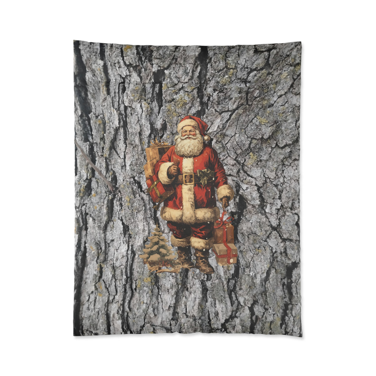 Vintage Santa on Bark Comforter — Rustic Christmas Bedding