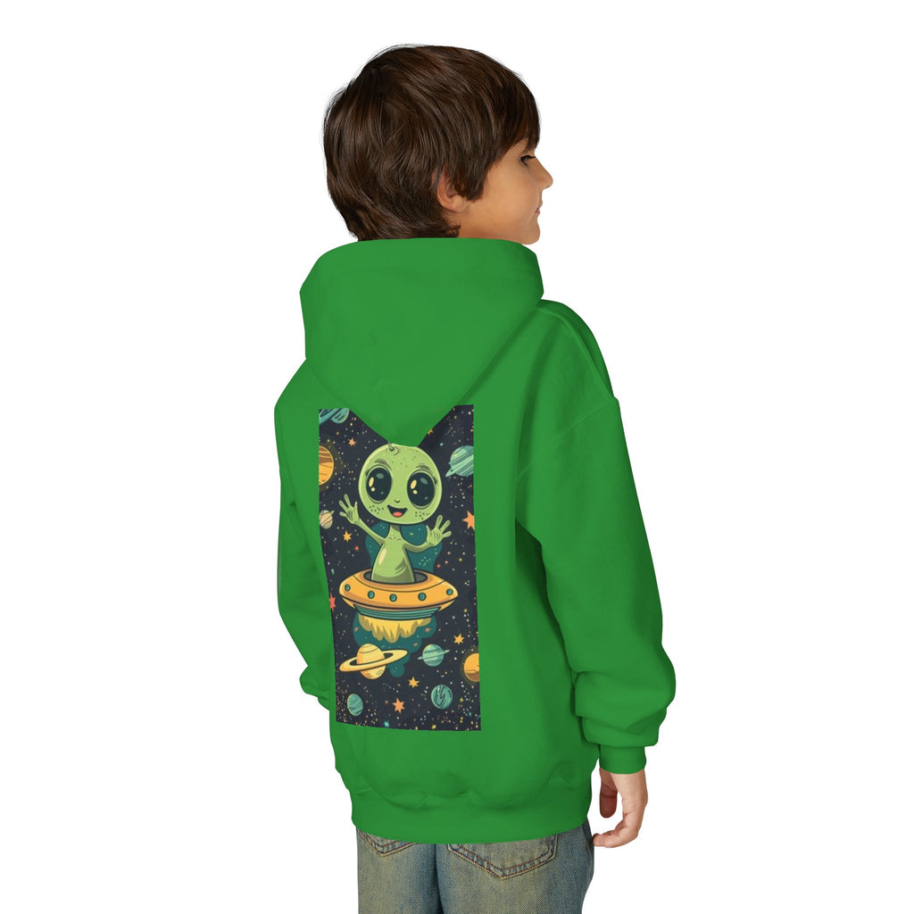 Youth Hoodie — Cute Alien in UFO Space Graphic