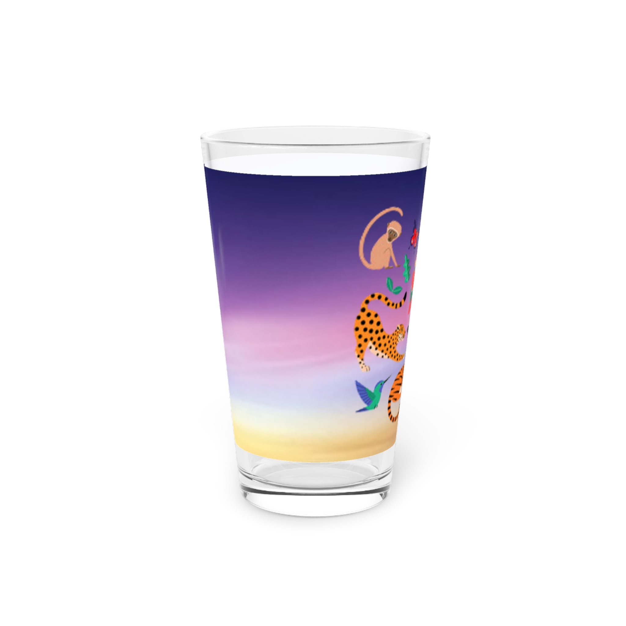 16oz Jungle Animal Pint Glass - Colorful Sunset Wildlife Beer Glass