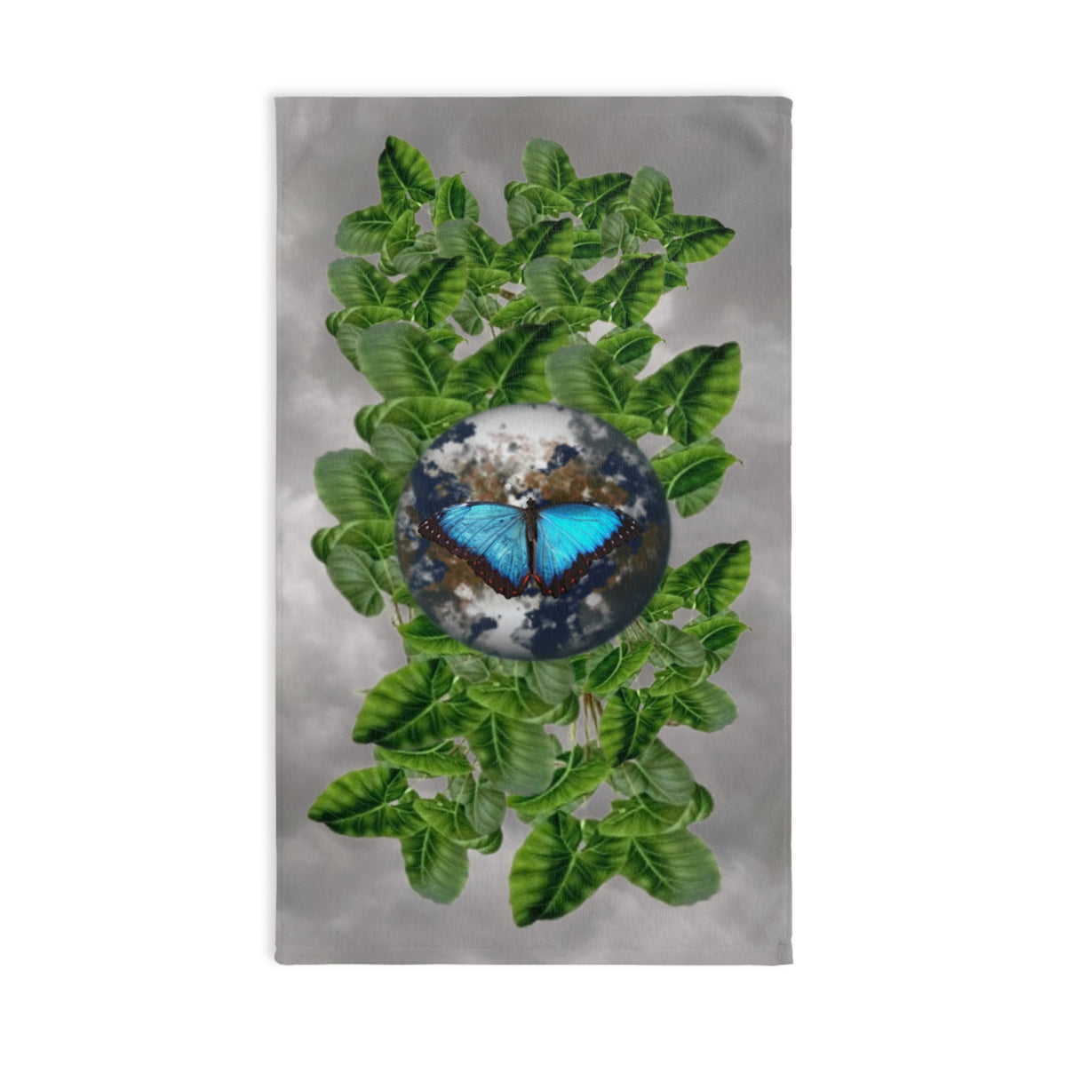 Earth Blue Butterfly & Earth Facts and Green Leaves Hand Towel