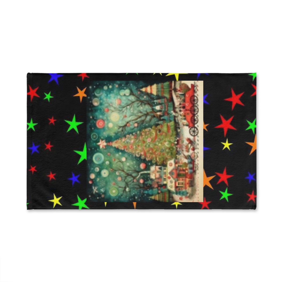 Christmas Village Hand Towel – Vintage Tree & Carriage Holiday Kitchen Towel