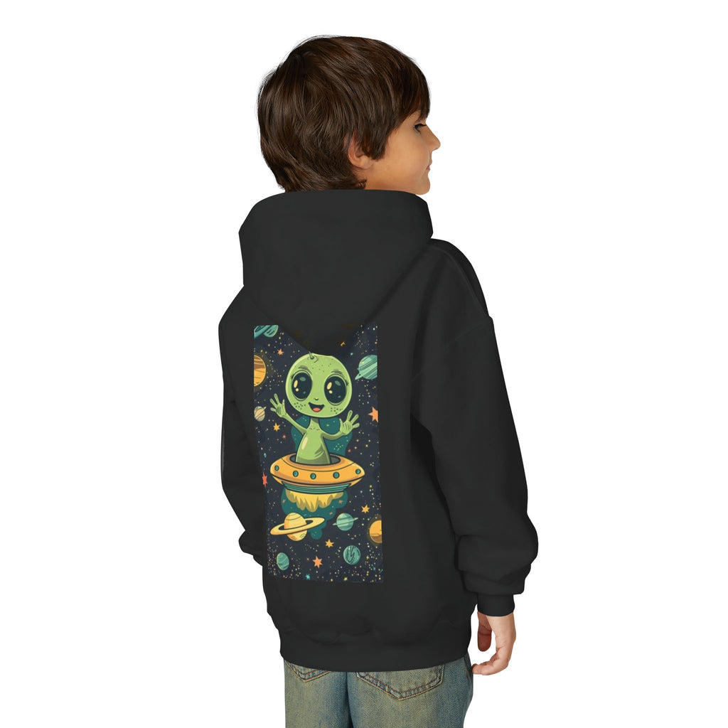 Youth Hoodie — Cute Alien in UFO Space Graphic