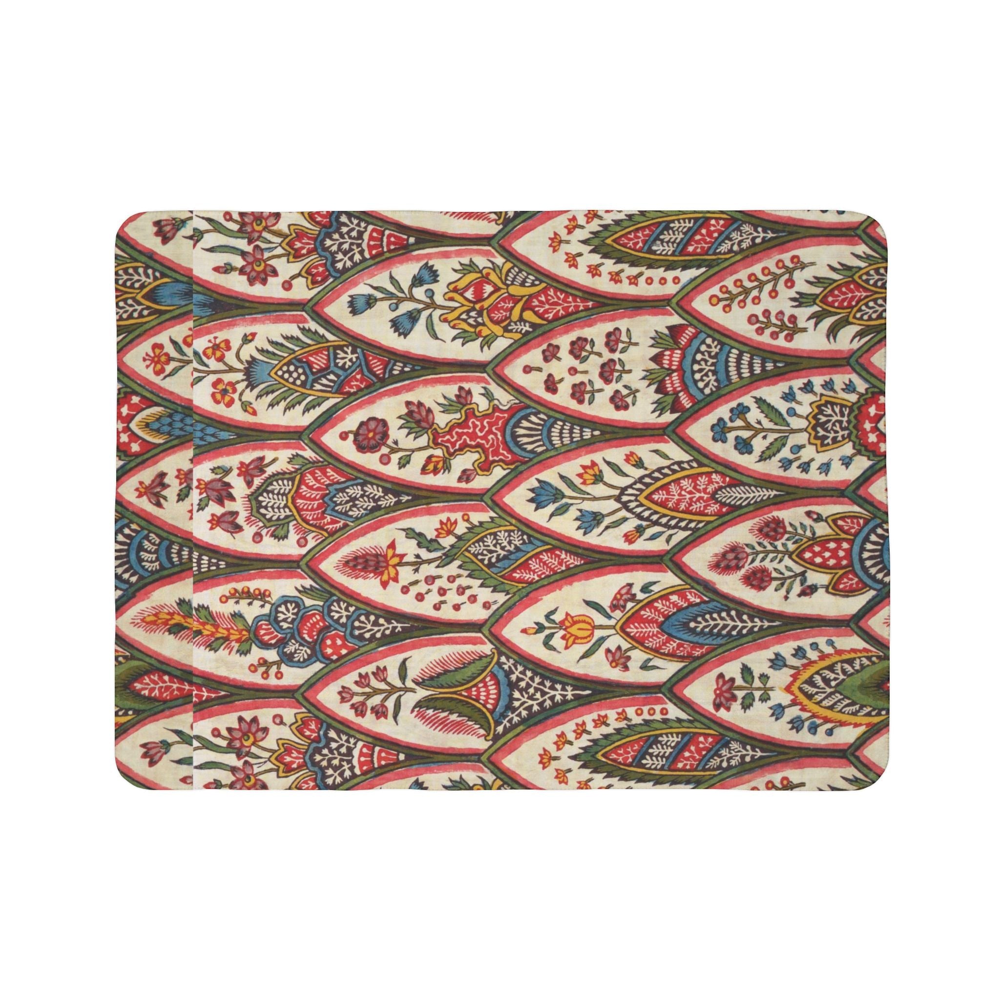 Boho Leaf Pattern Sherpa Blanket — Cozy Earth-Tone Fleece Throw