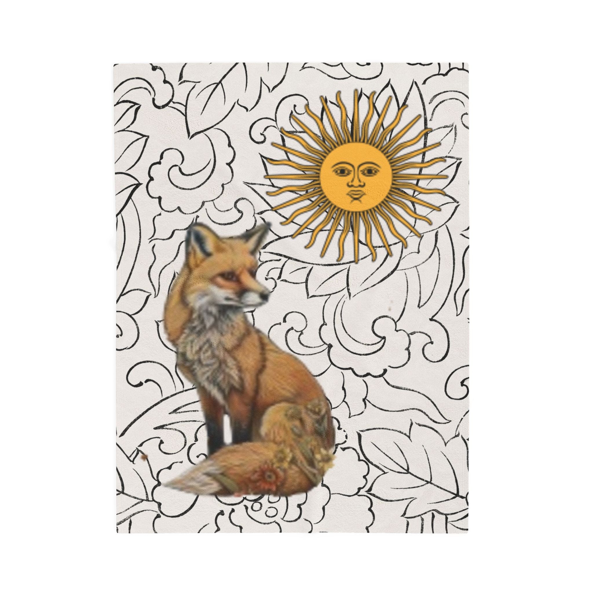 Fox Floral Velveteen Plush Blanket — Cozy Rustic Woodland Throw