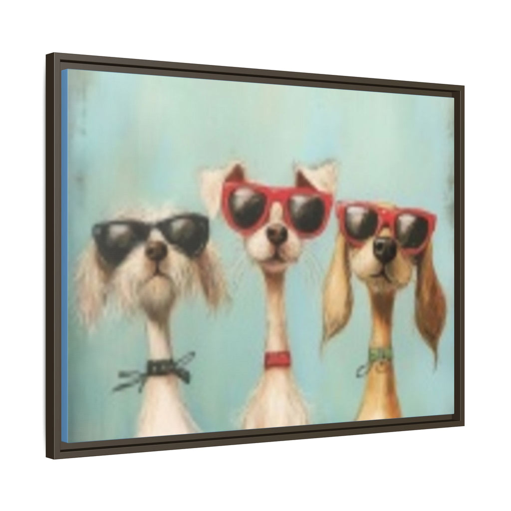 Framed Matte Canvas — Three Cool Dogs in Sunglasses Wall Art