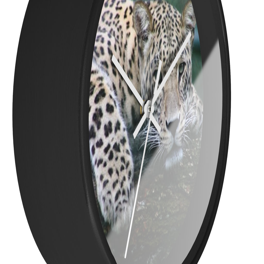 Leopard Wall Clock — Relaxed Wild Cat Photo Clock for Safari-Lodge Decor