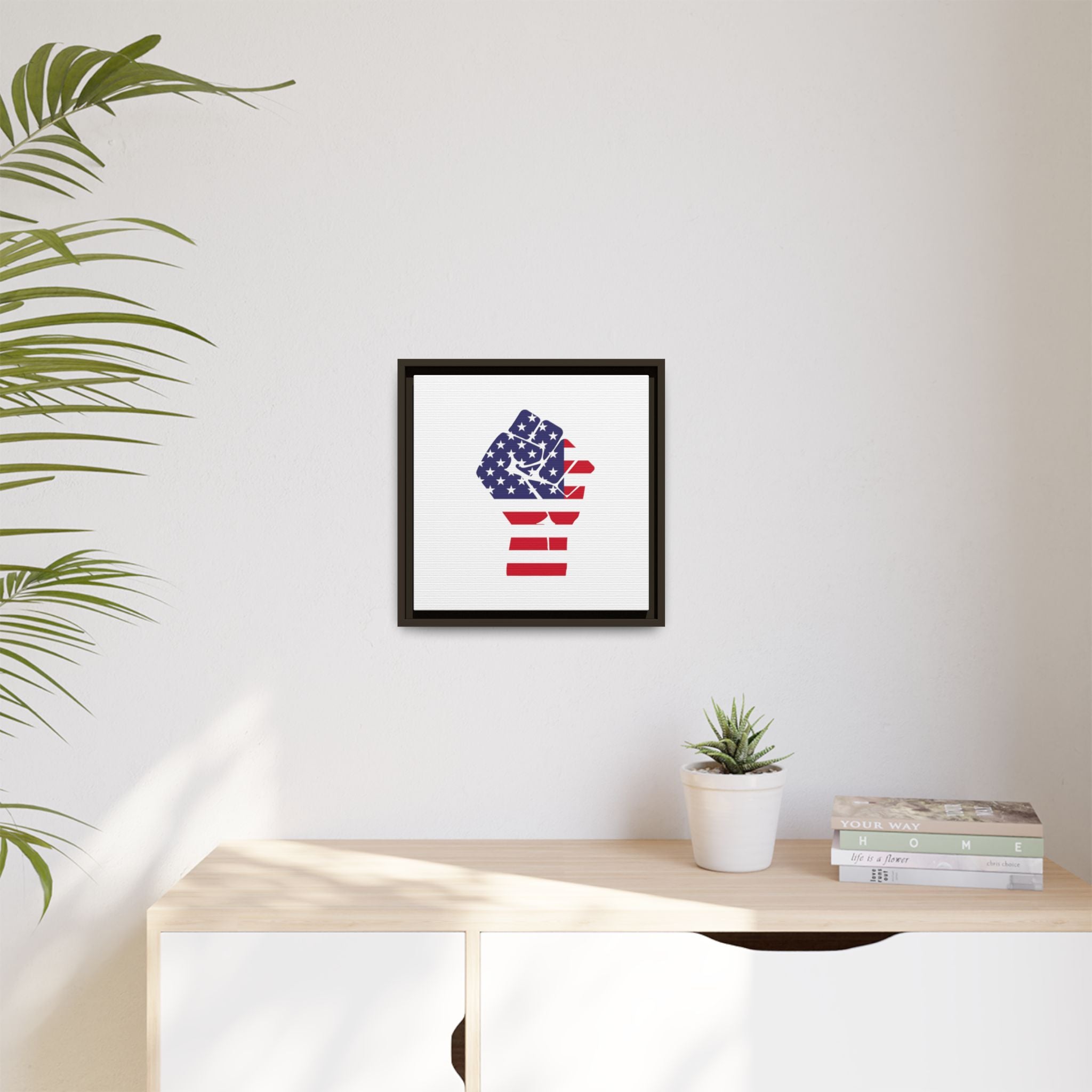 Framed Canvas Print – American Flag Fist Wall Art
