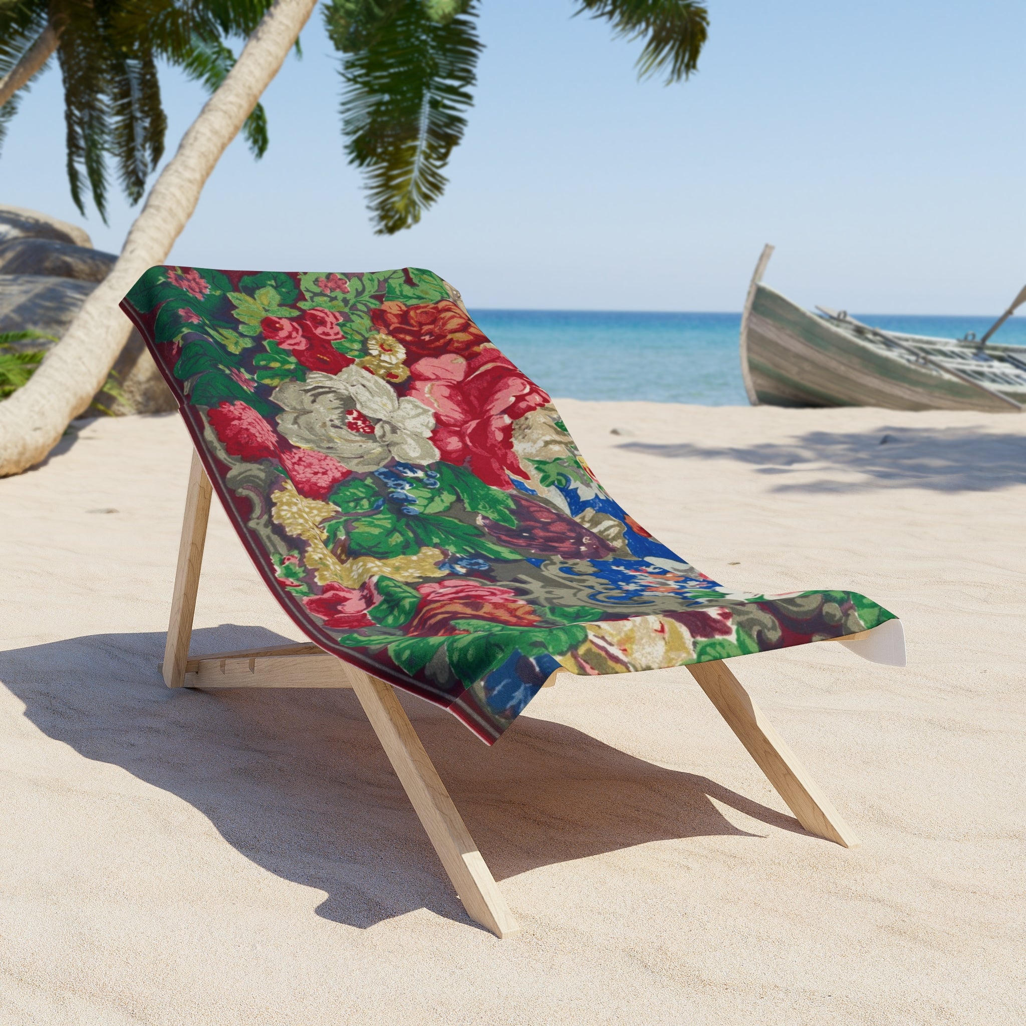 Vintage Floral Beach Towel – Bold Garden Print Summer Towel