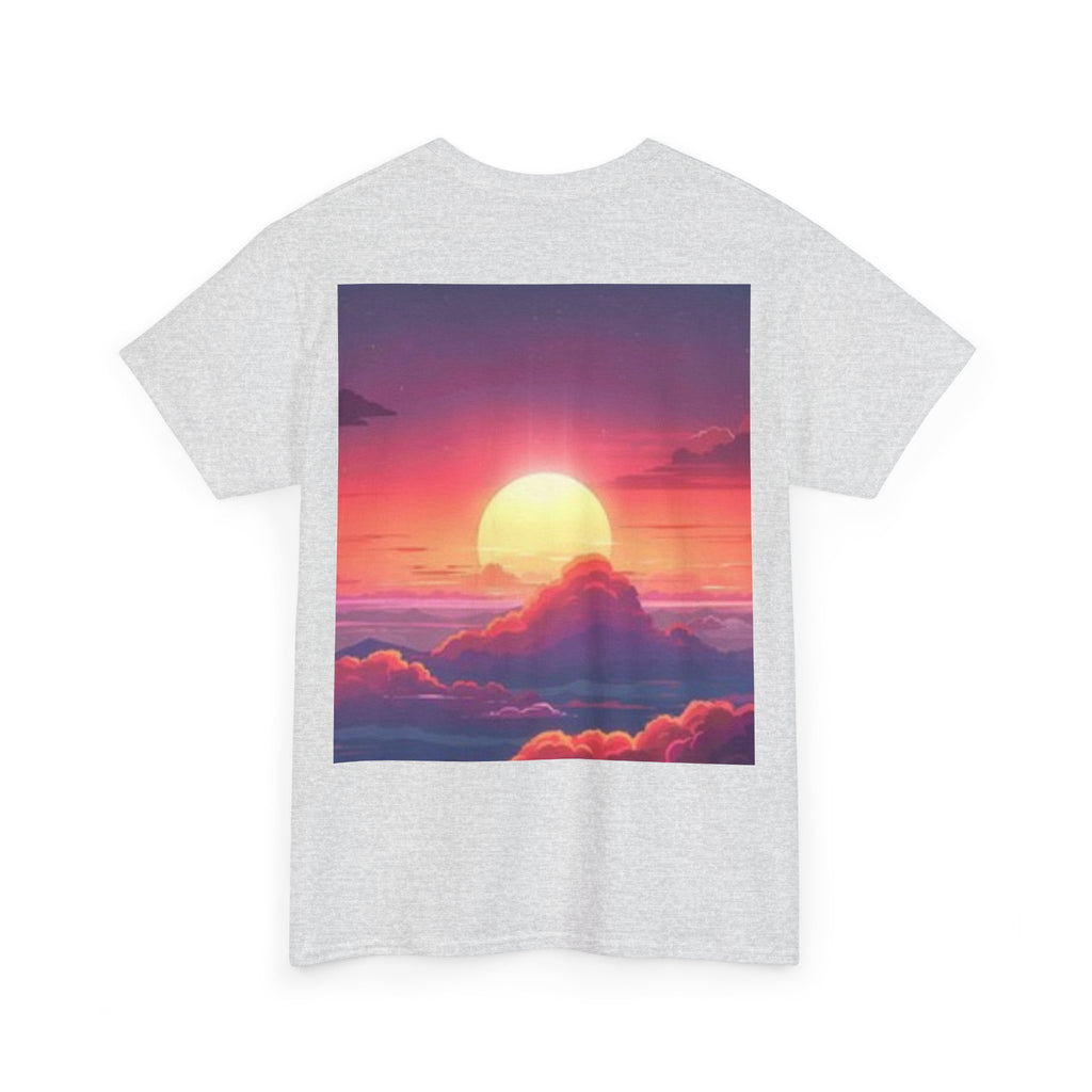 Mythic Sunset Portrait Tee — Artistic Goddess & Vibrant Sunset Graphic T-Shirt