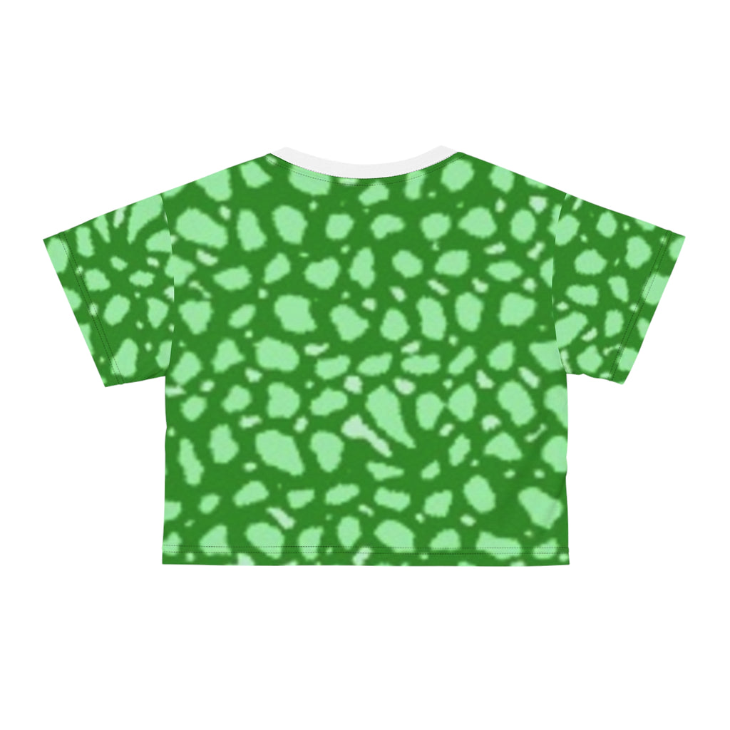 Green Abstract Spot Crop Tee — All-Over Print Vibrant Pattern
