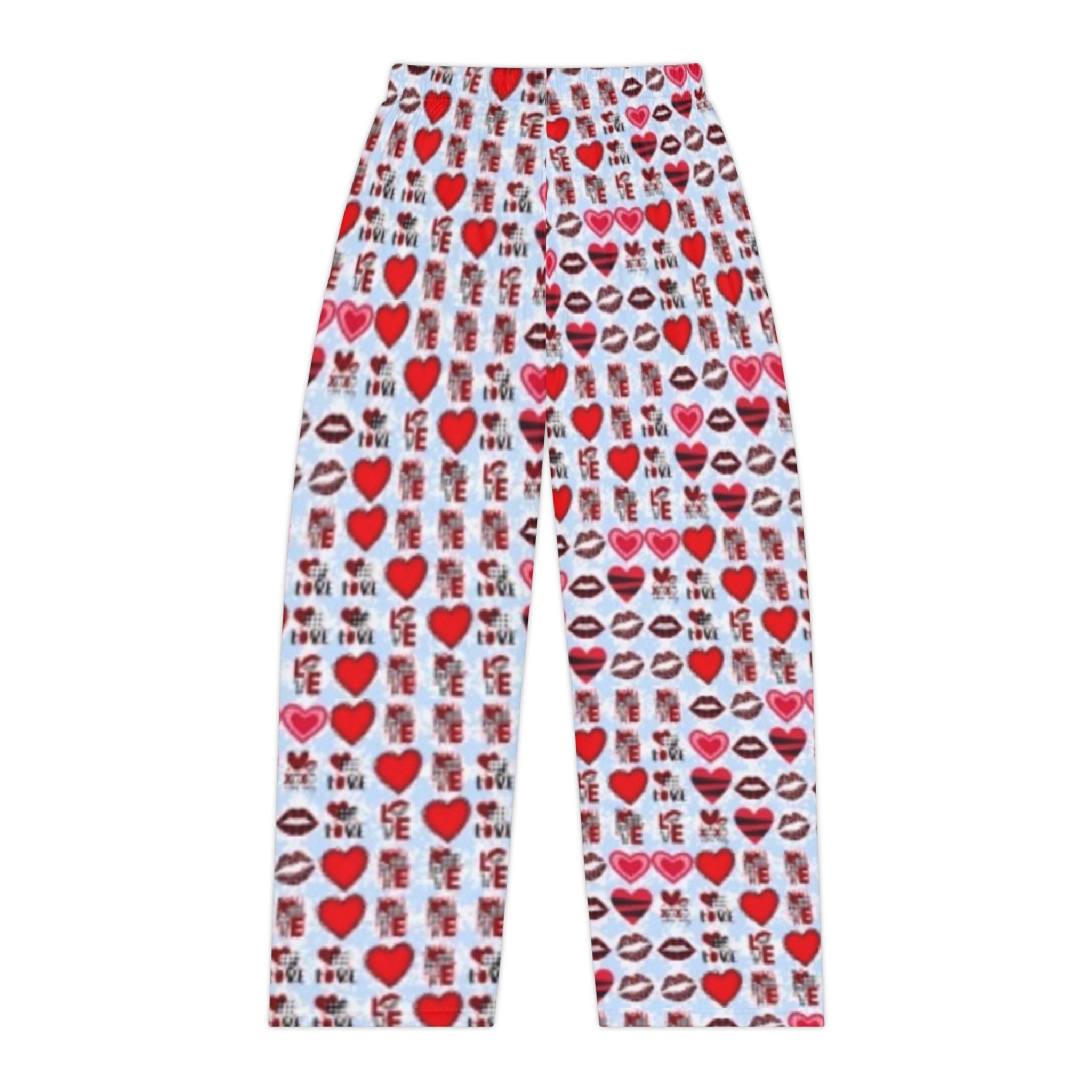 Valentine Heart & Kiss Women's Pajama Pants — Cute All-Over-Print Lounge Bottoms