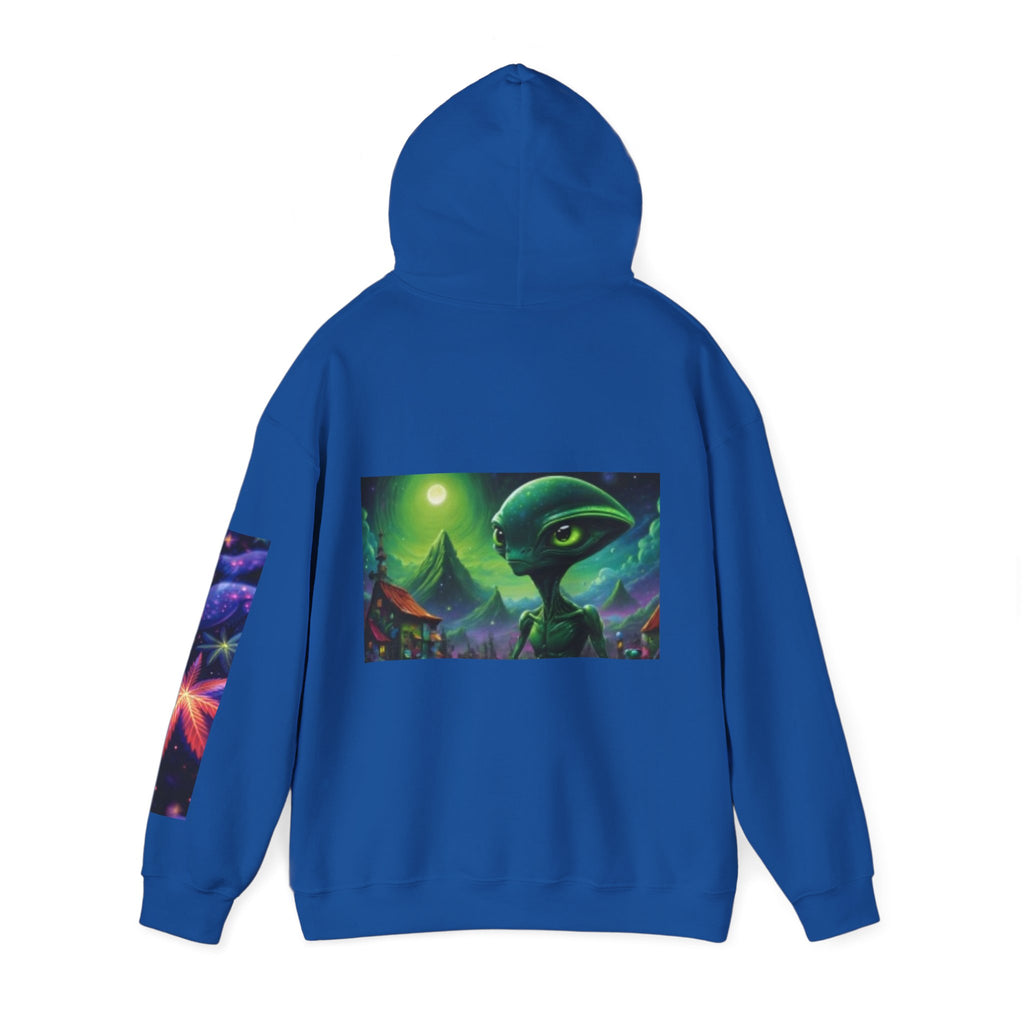 Alien Landscape Hoodie — Cosmic Moonscape & Green Alien Graphic Sweatshirt